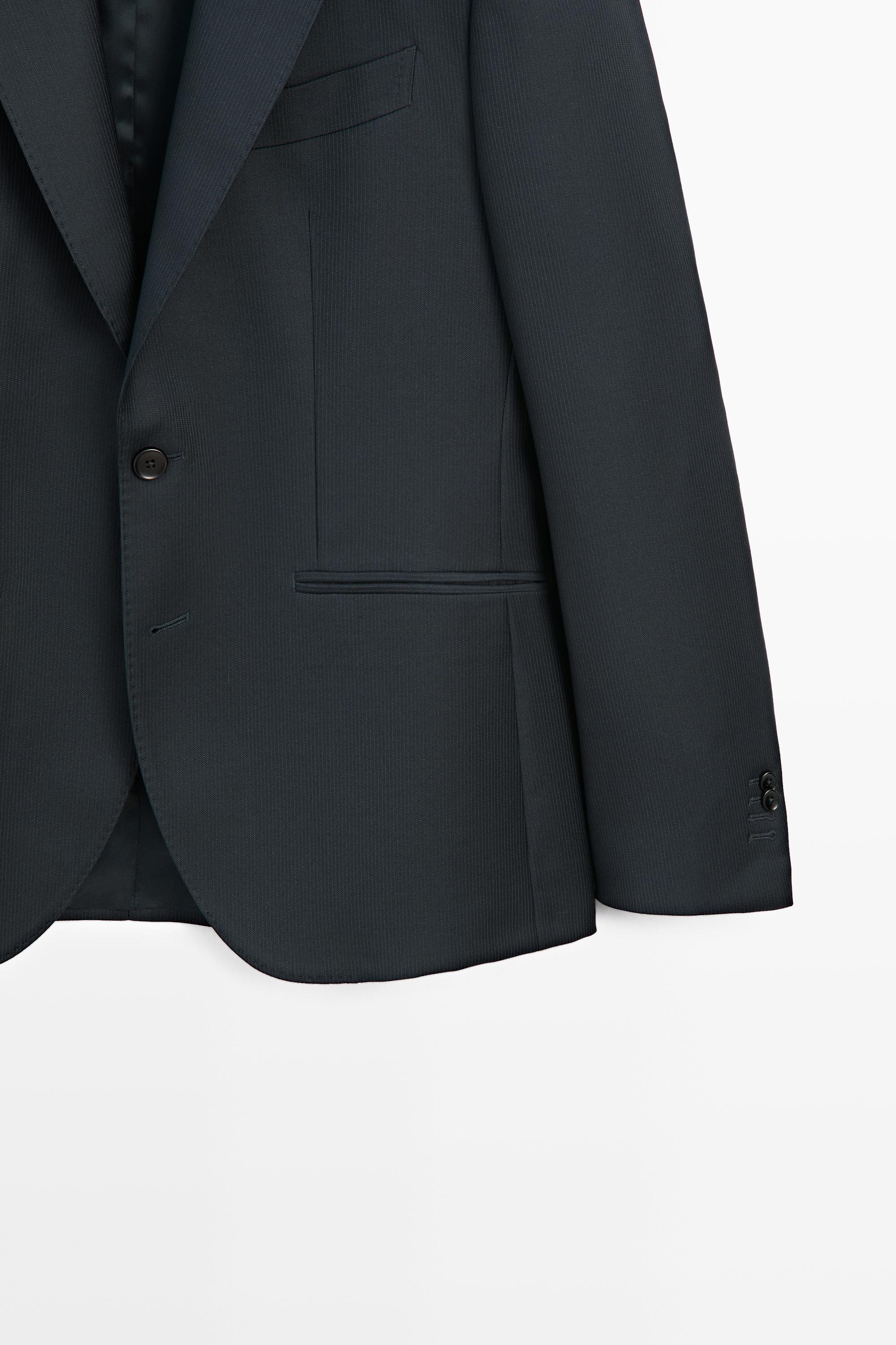 Striped wool blend suit blazer — NAVY BLUE