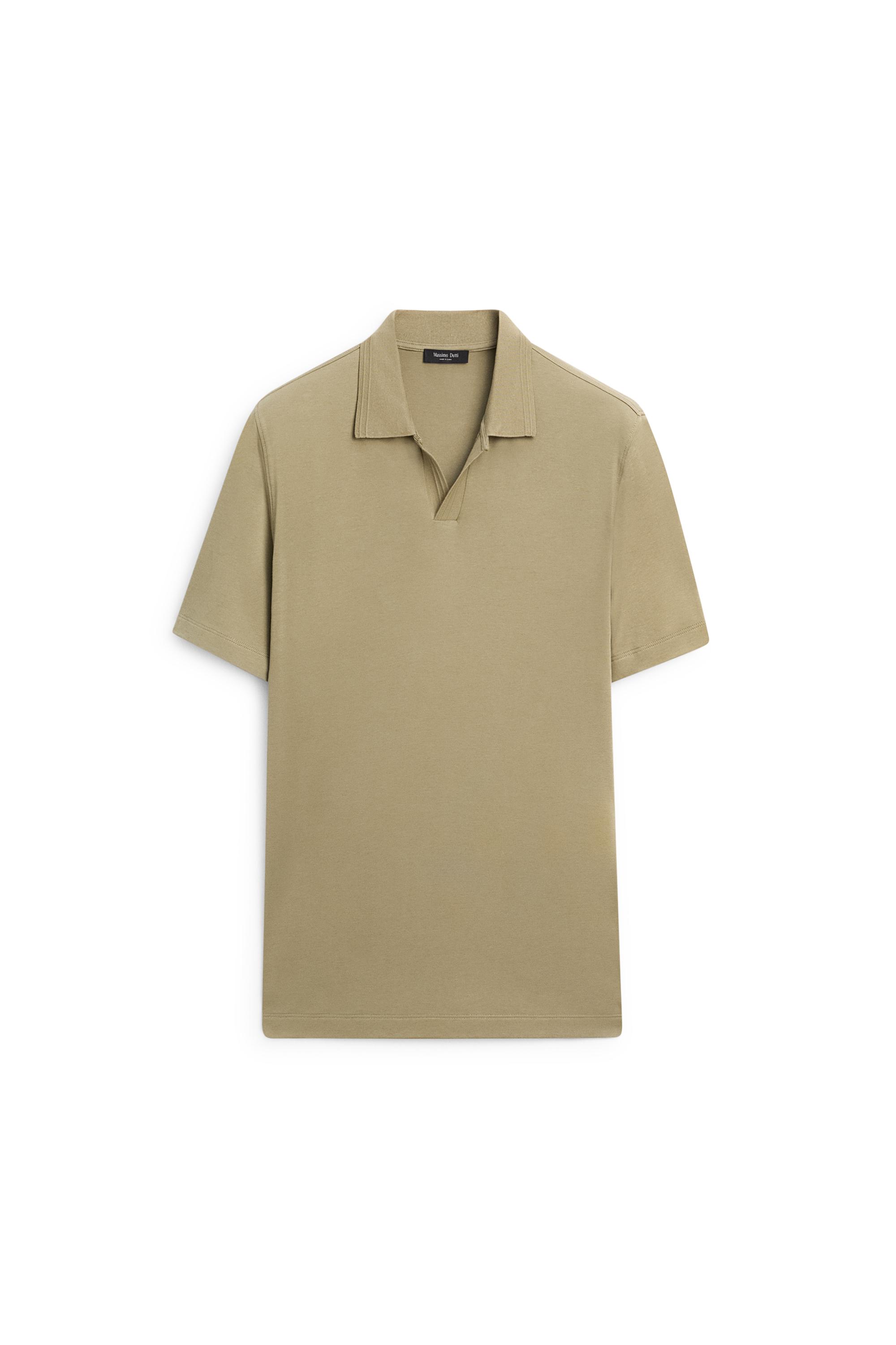 100% cotton V-neck knit polo — MOSS GREEN