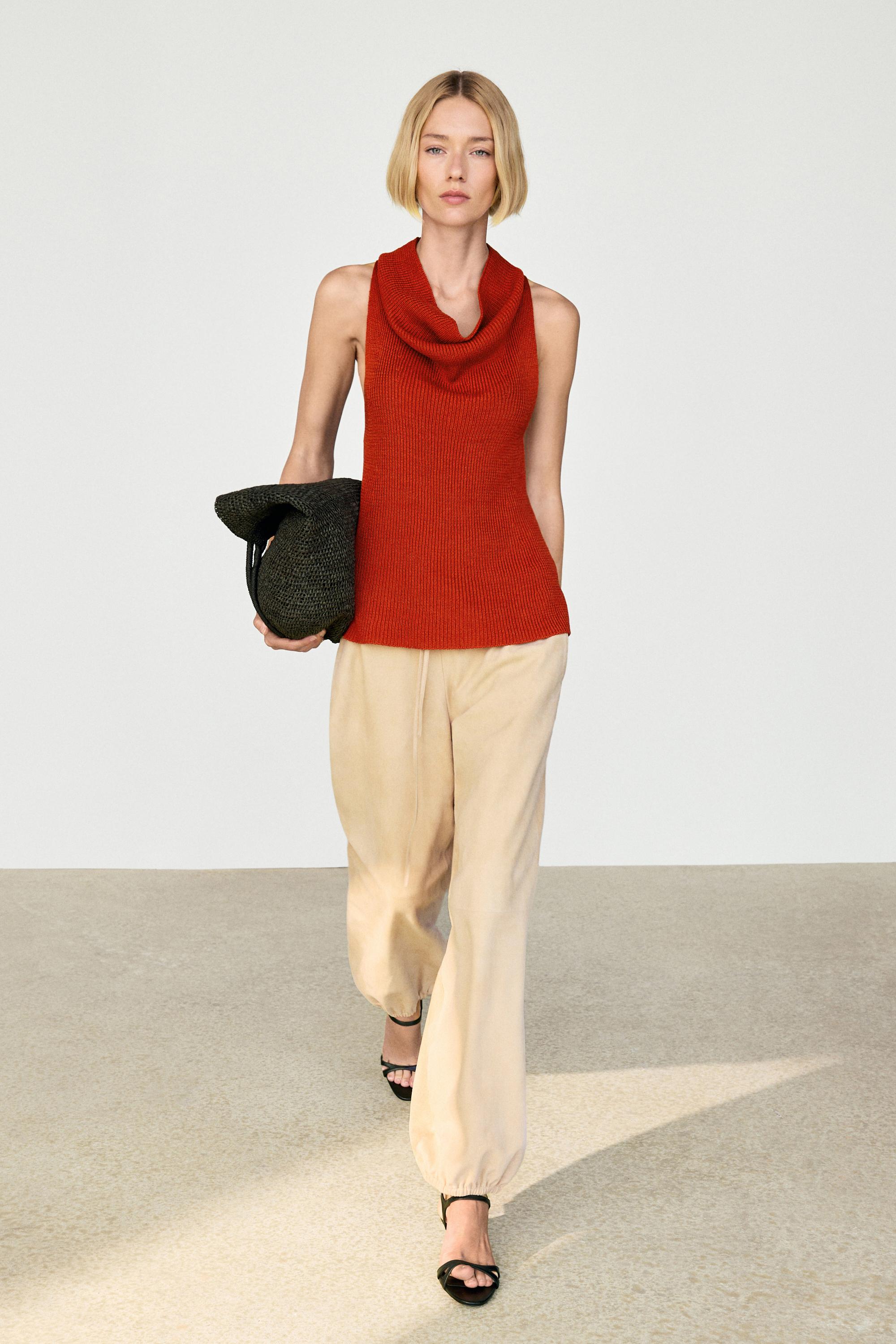 Cotton top with cowl neckline — BURNT ORANGE
