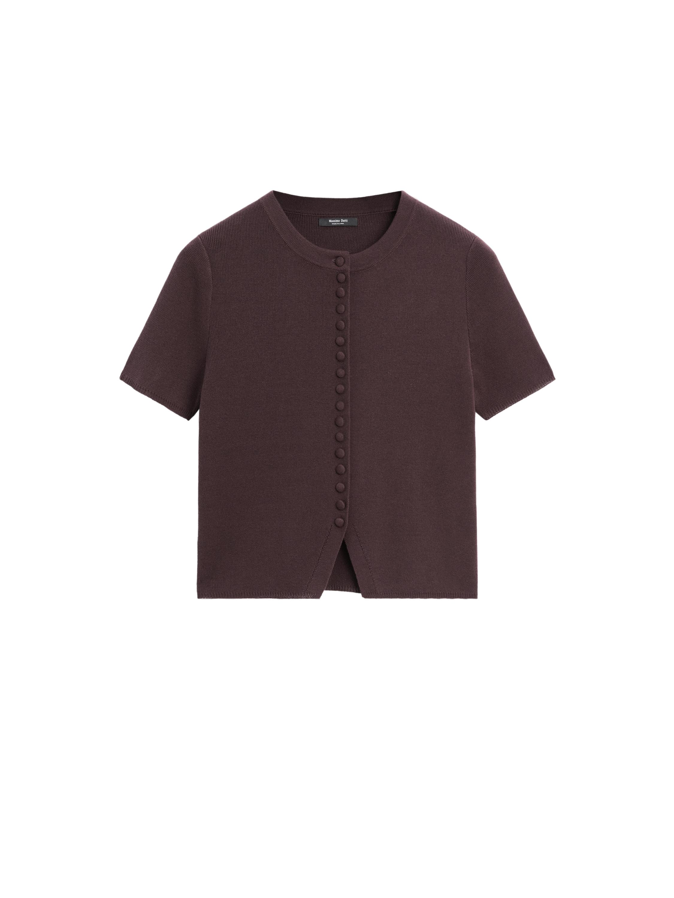Cotton short sleeve knit cardigan — BROWN