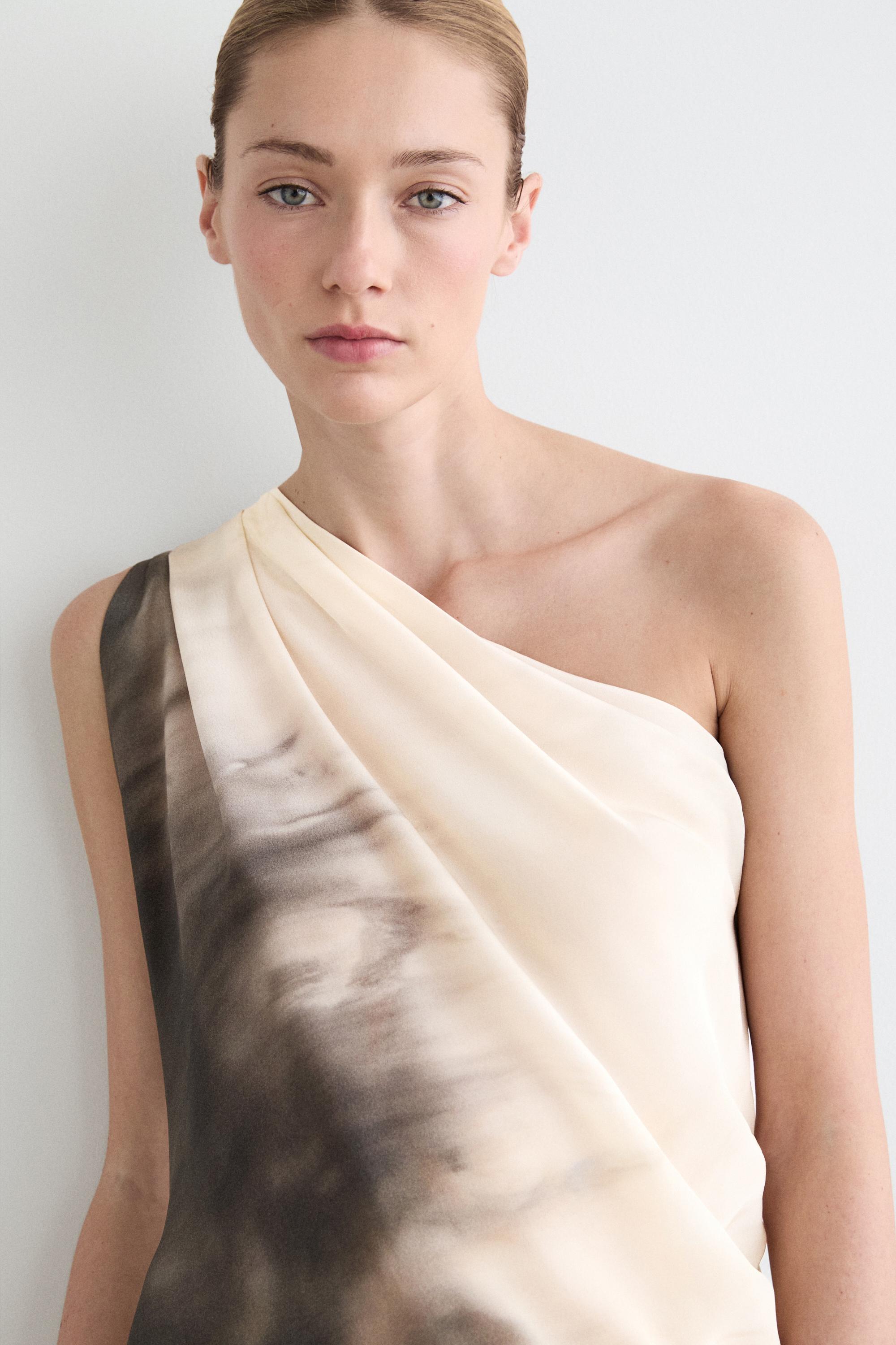 Asymmetric draped top — GREY BLUE