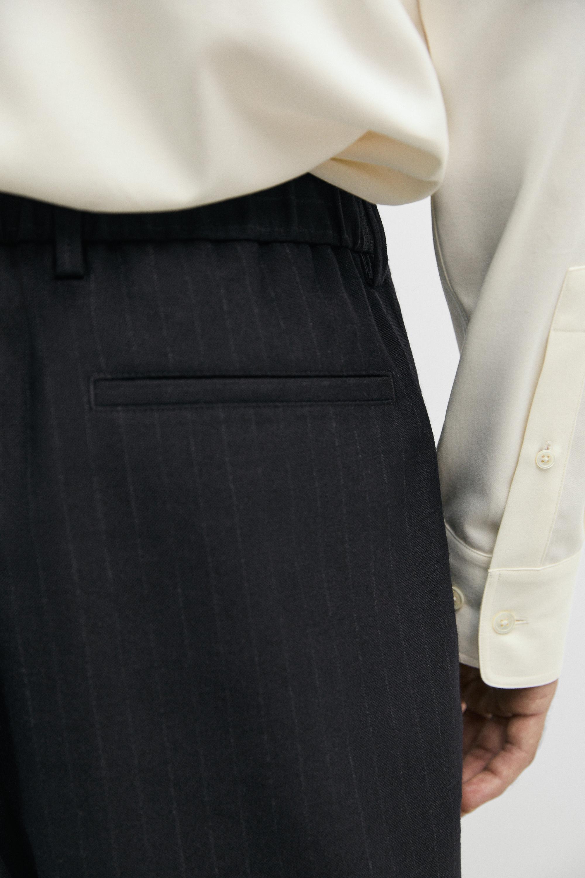 100% wool striped relaxed fit trousers — NAVY BLUE