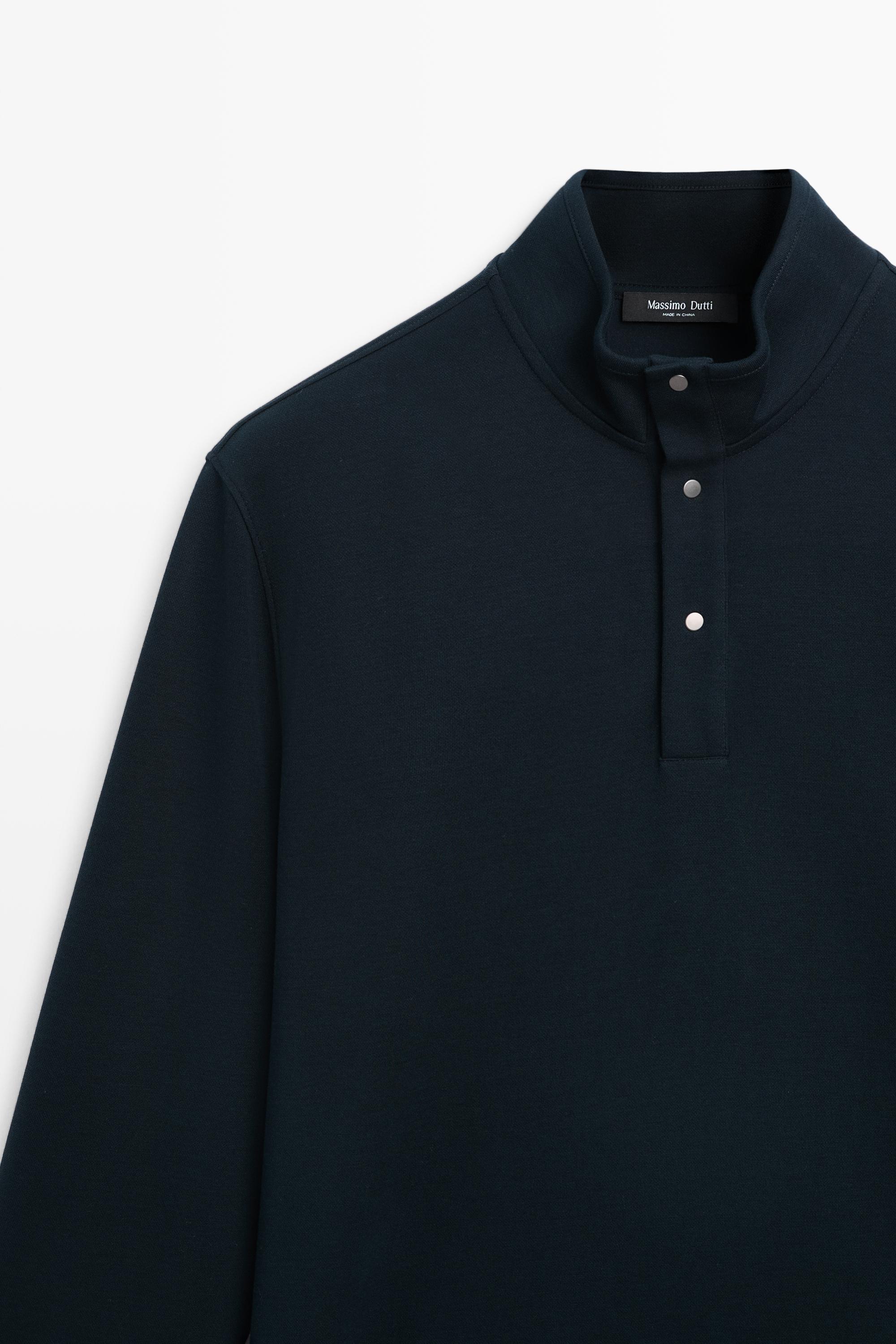 Cotton and Silk Blend Polo Sweater — NAVY BLUE
