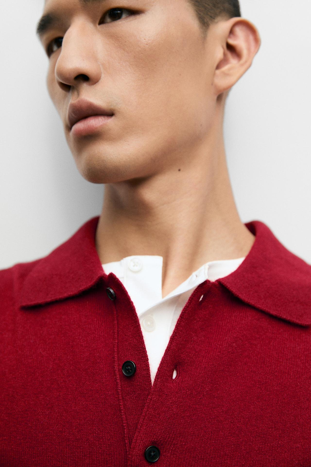 100% cashmere knit polo sweater — RUBY RED