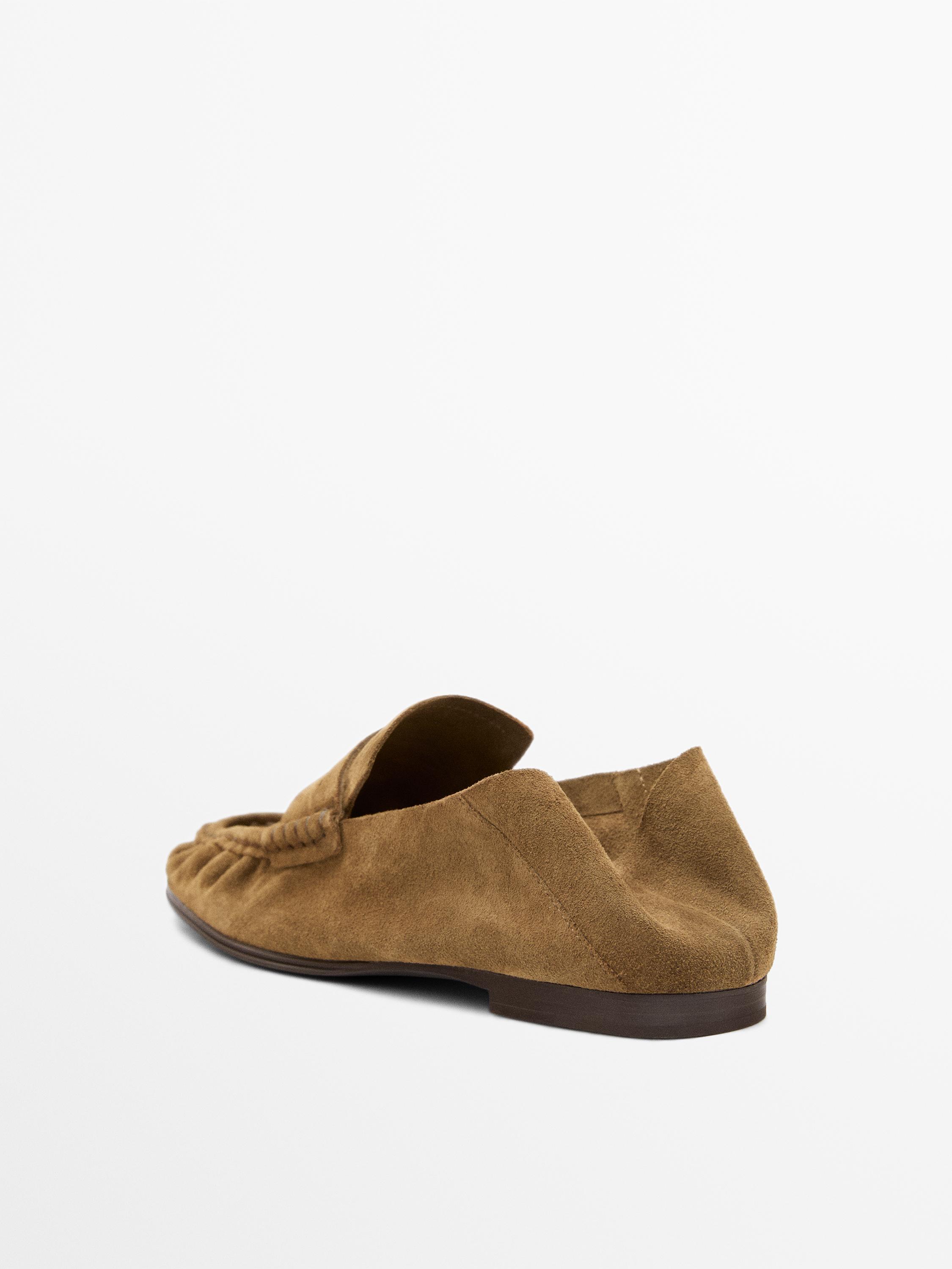 Soft split leather loafers — CAMEL