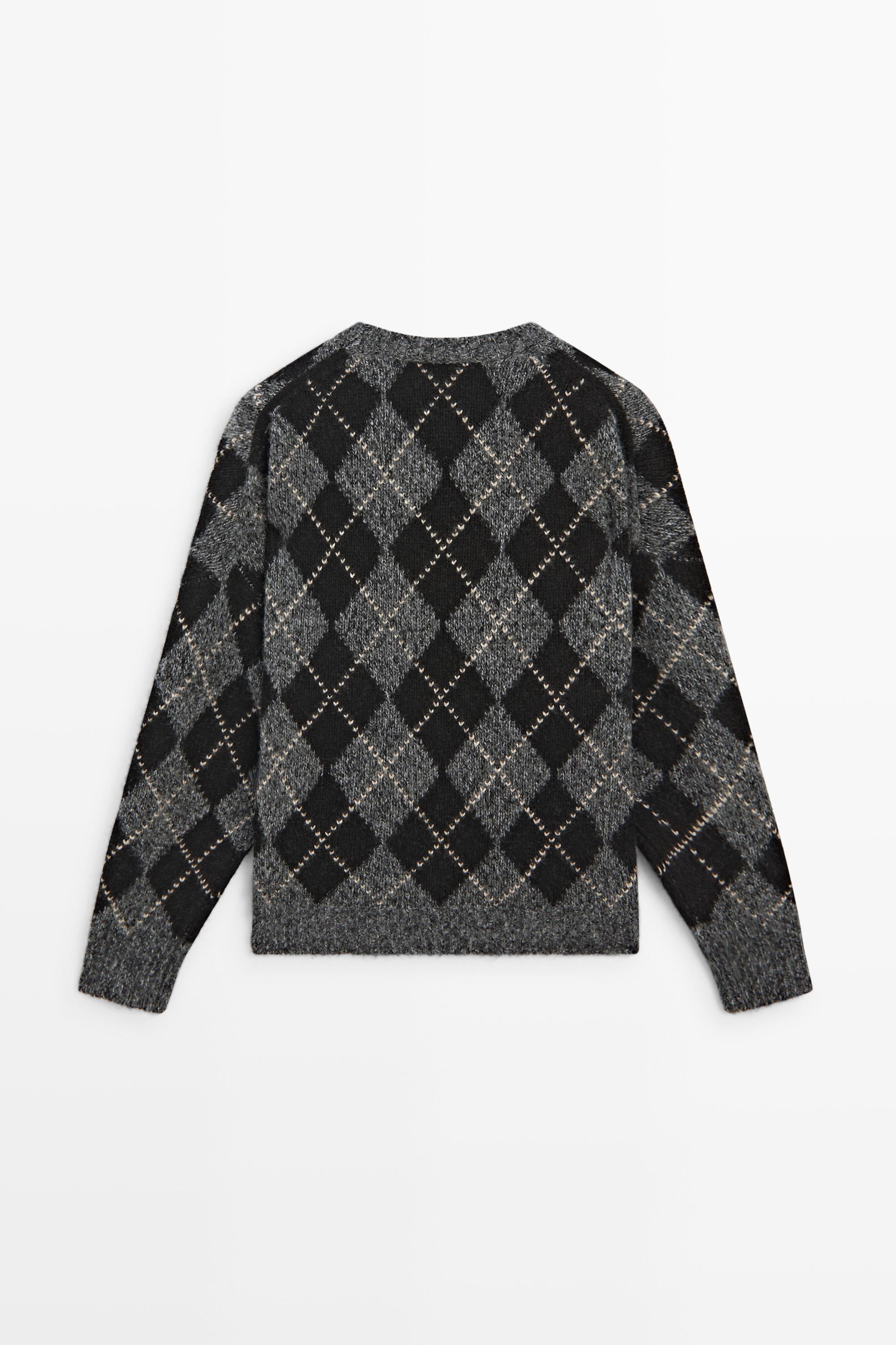 Argyle knit sweater with cashmere — GREY