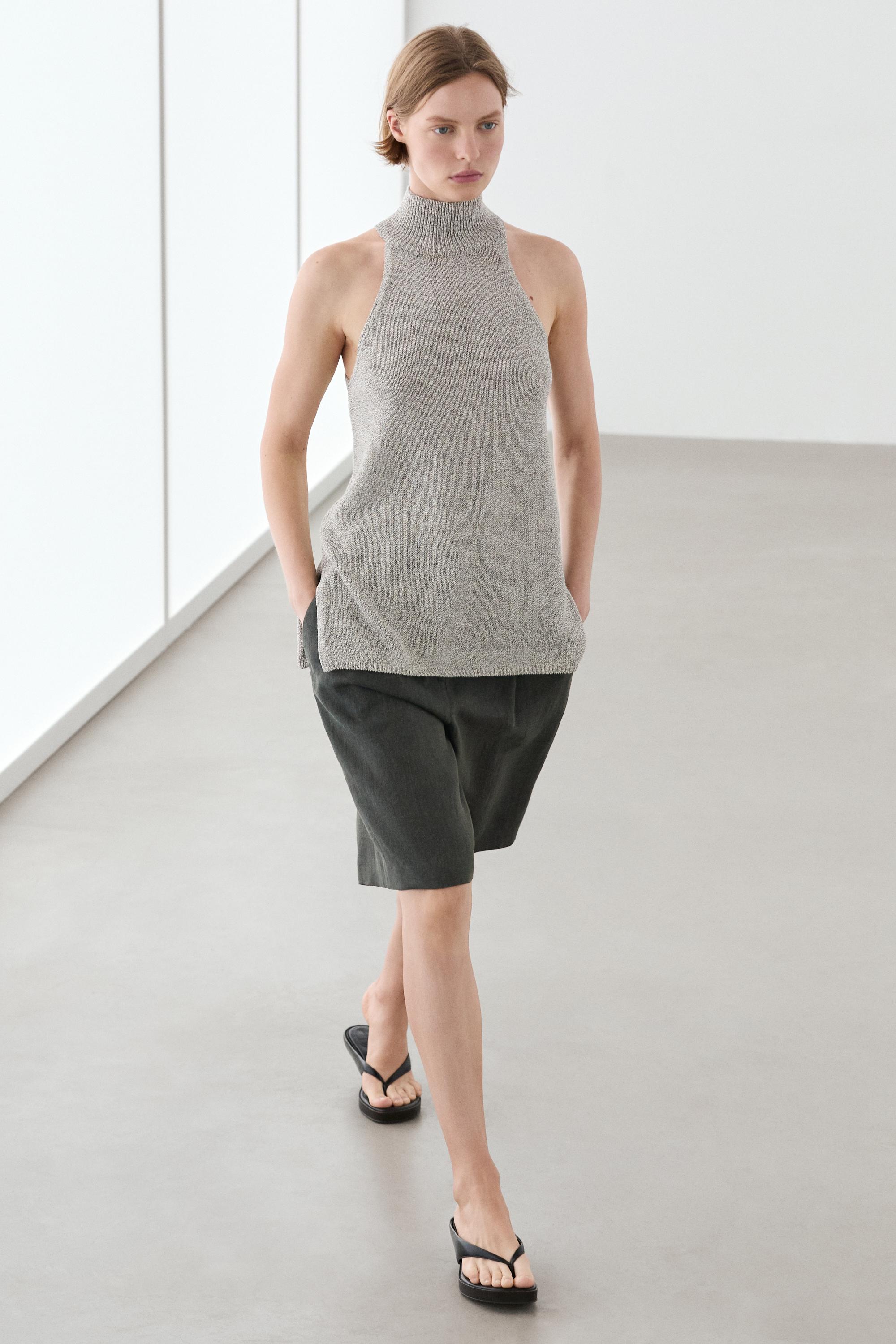 Halterneck knit top — BEIGE