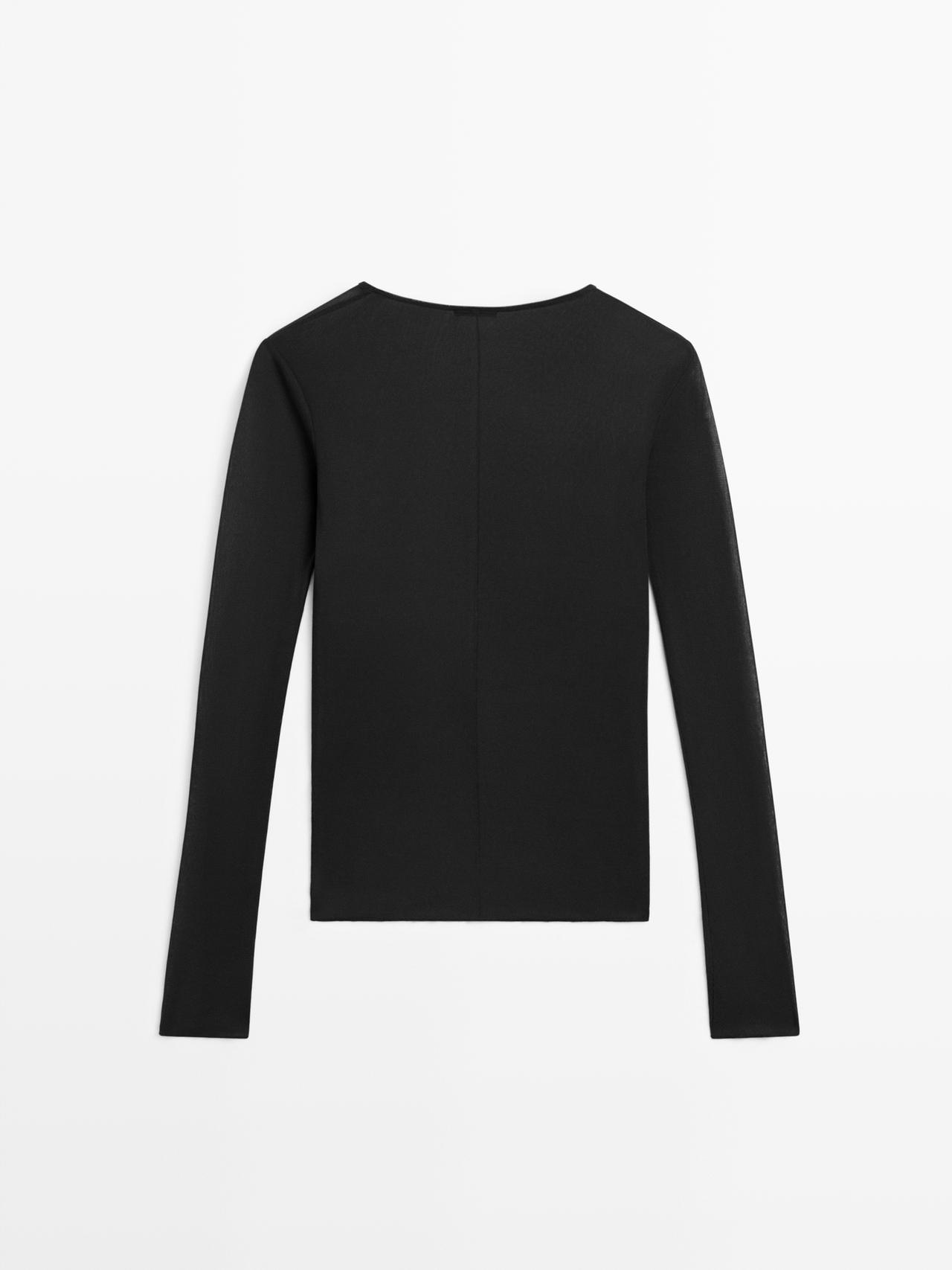 Long sleeve silk T-shirt — BLACK