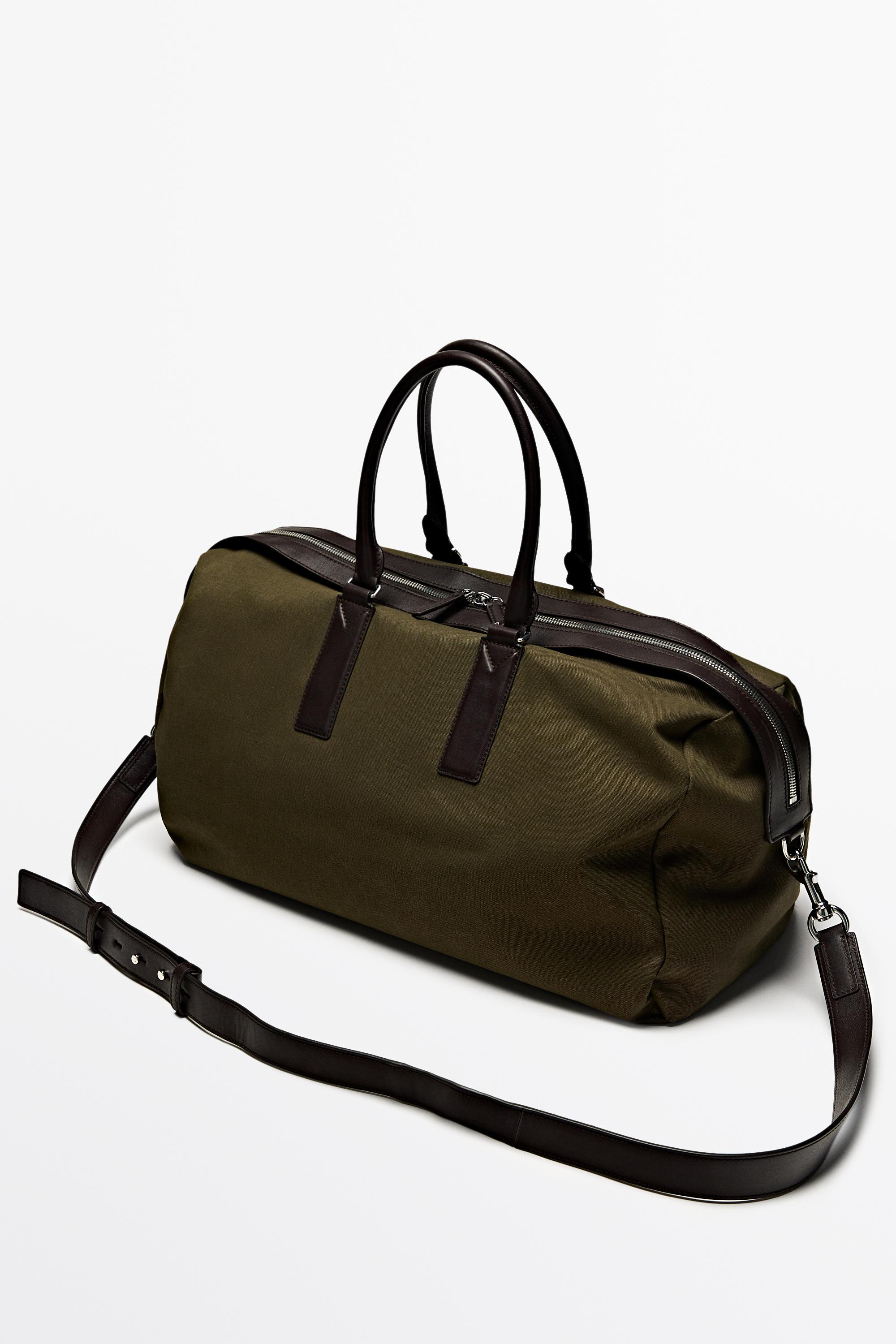 Nappa leather detail travel bag — KHAKI
