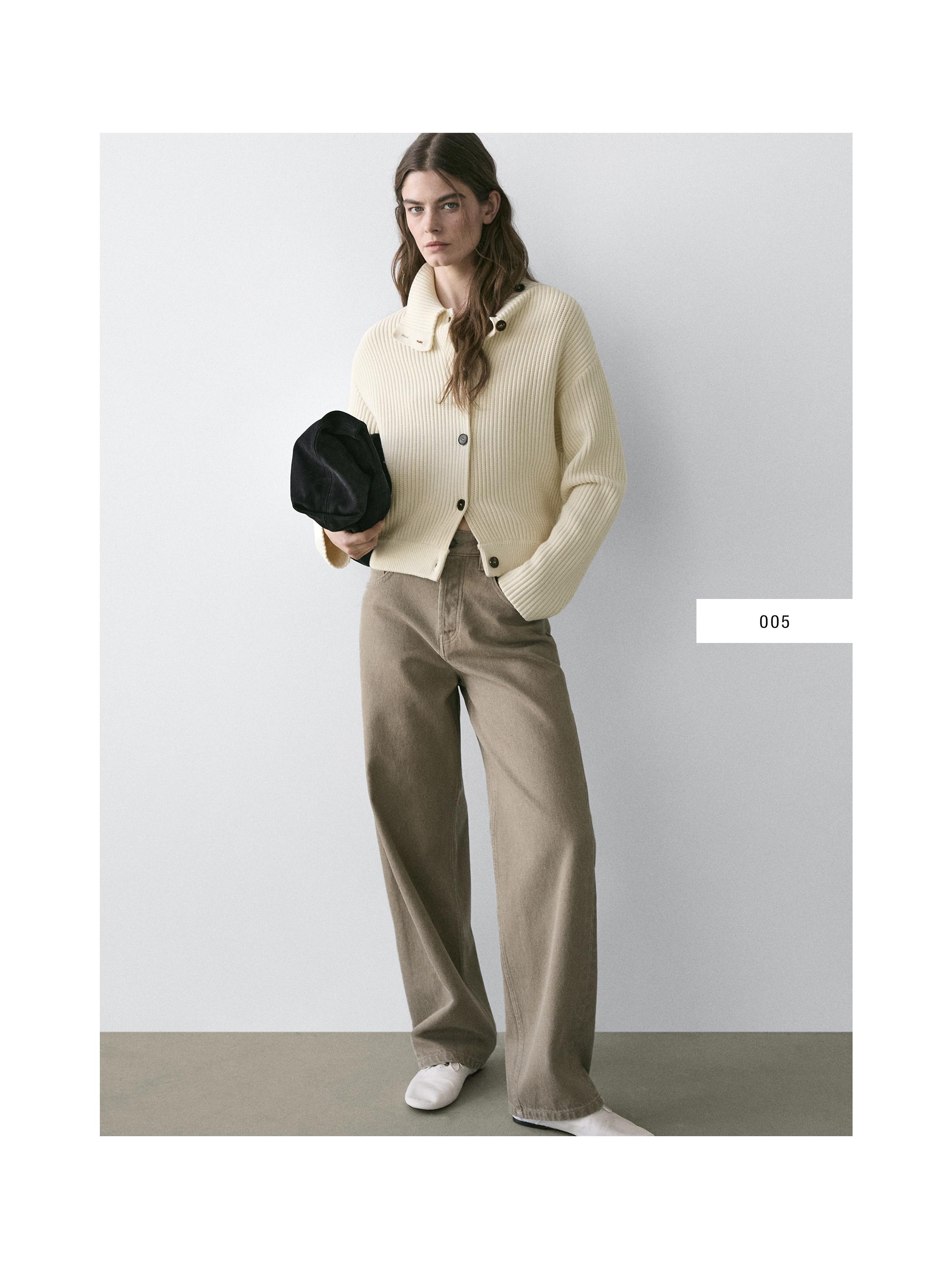 100% cotton turtleneck knit cardigan — CREAM