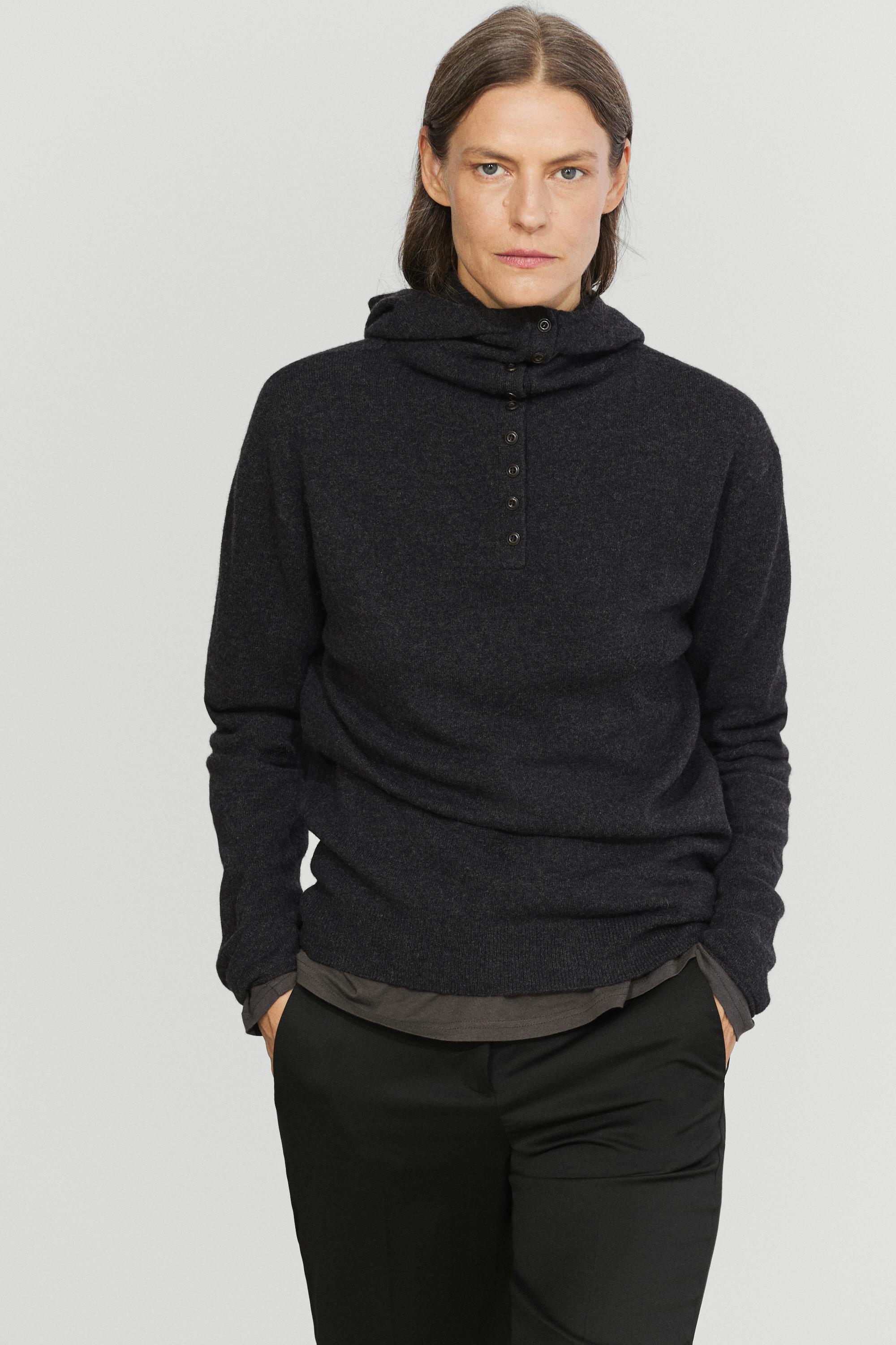 Hooded knit sweater with button detail