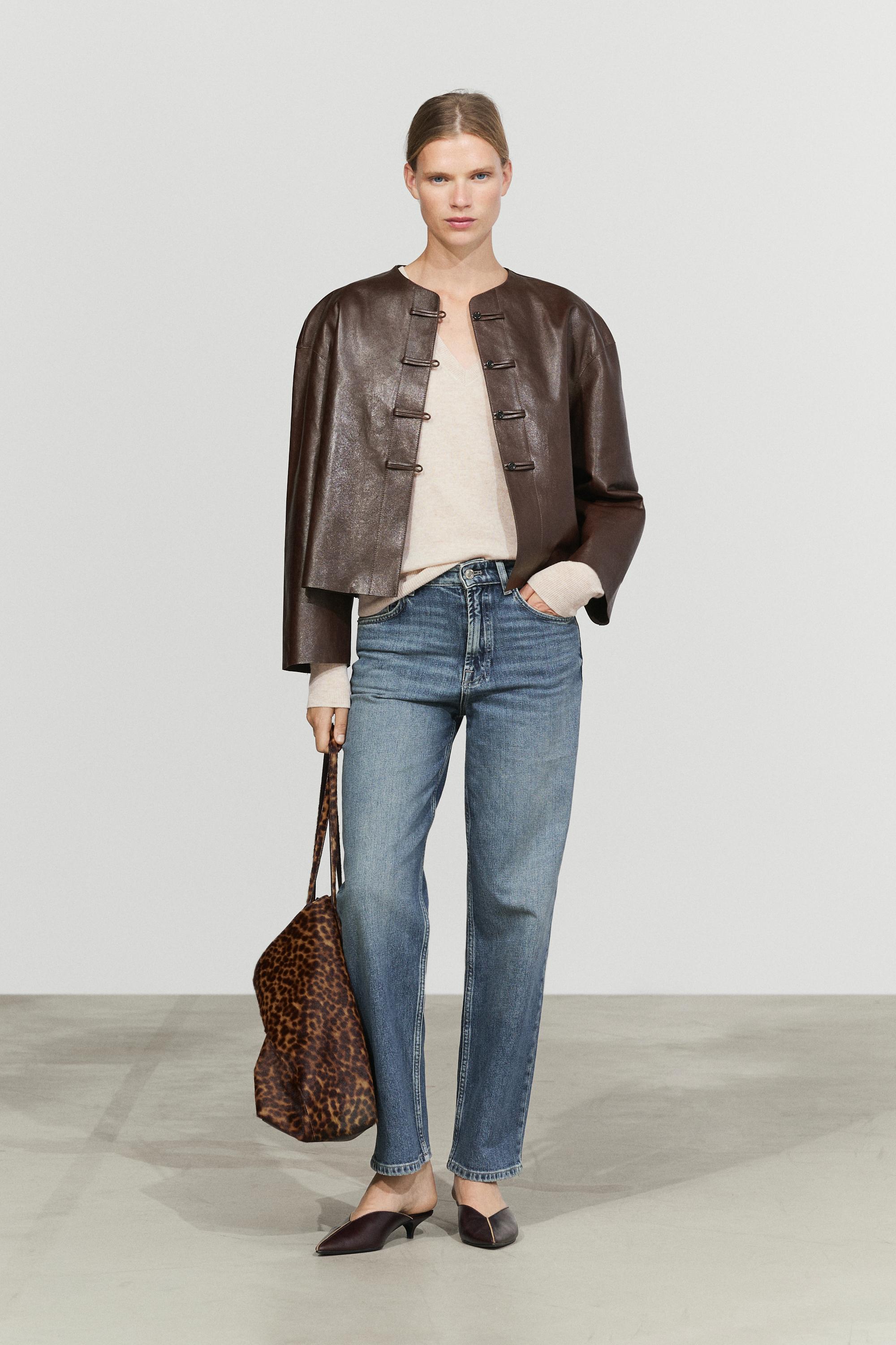 Nappa leather toggle jacket — BROWN