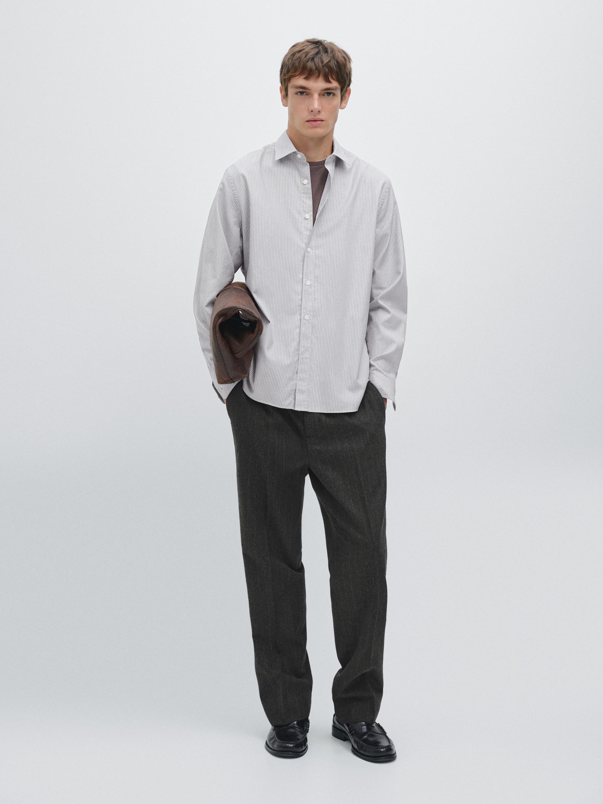 Camicia A Righe Mélange Regular Fit - Grigio - L - Massimo Dutti - Maschile