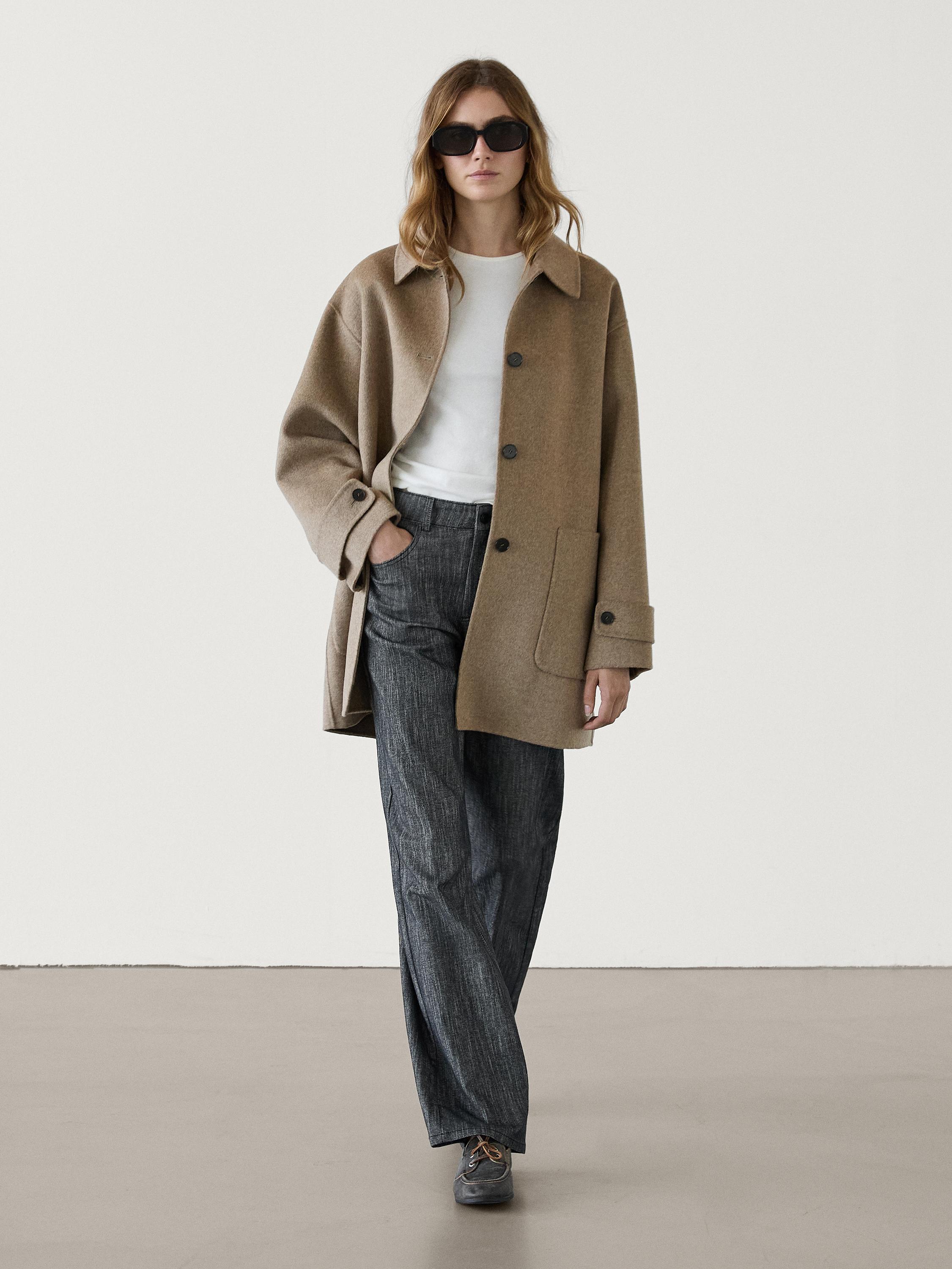 Mid length coat with patch pockets Camel Coats And Jackets Massimo Dutti