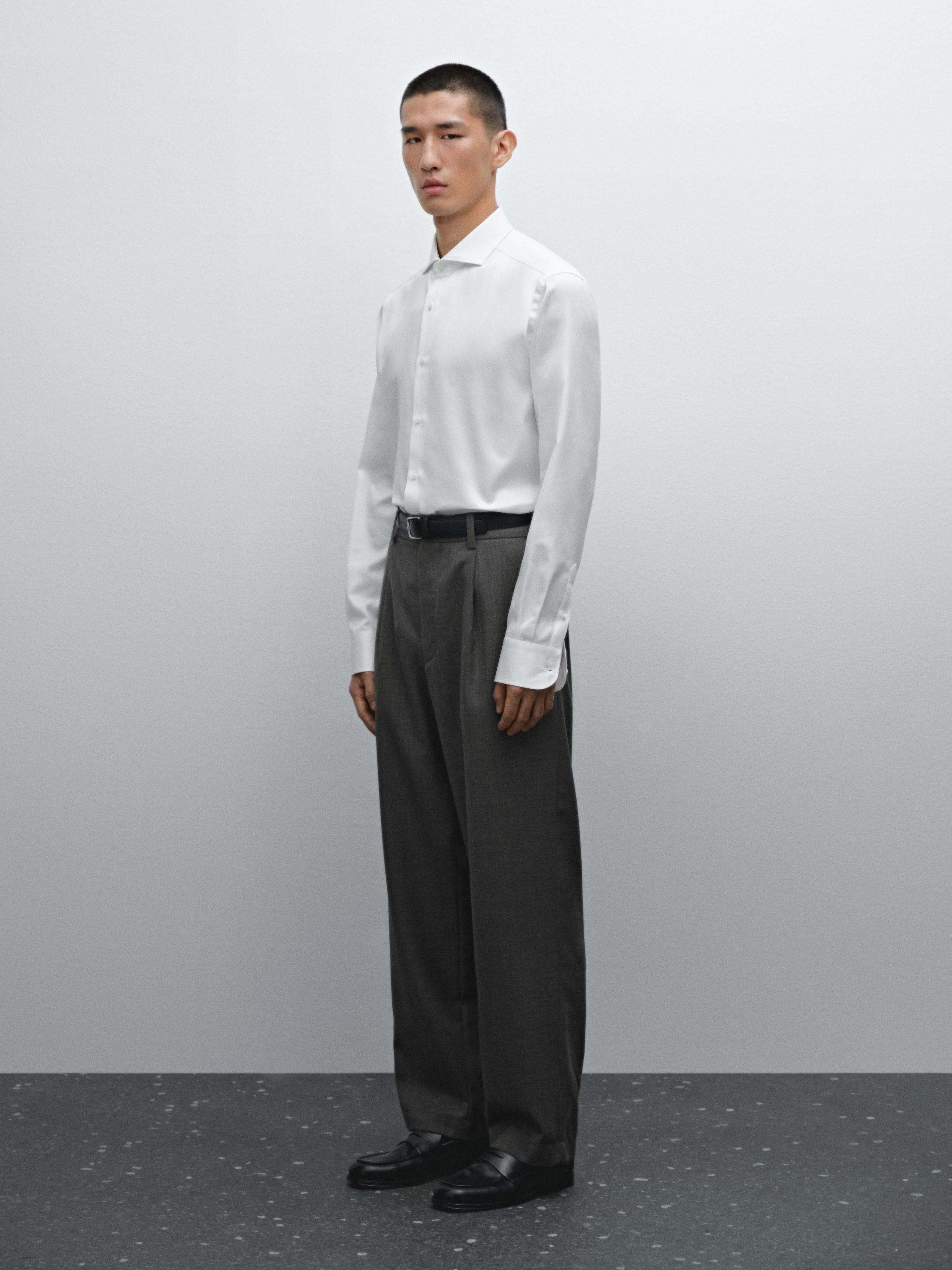 Slim fit 100% cotton twill shirt — WHITE