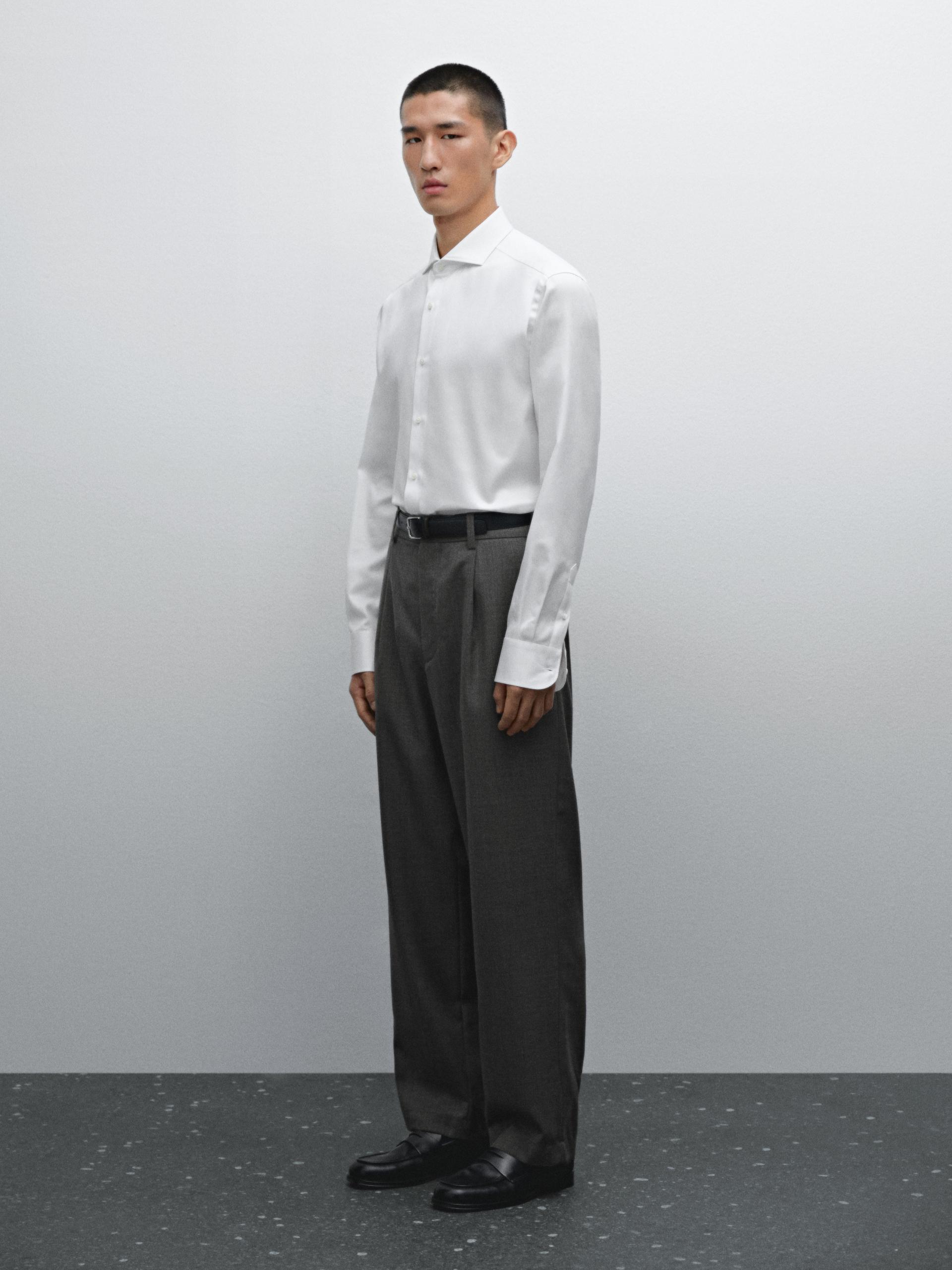 Camicia Slim Fit In Twill 100% Cotone - Bianco - 40 - Massimo Dutti - Maschile