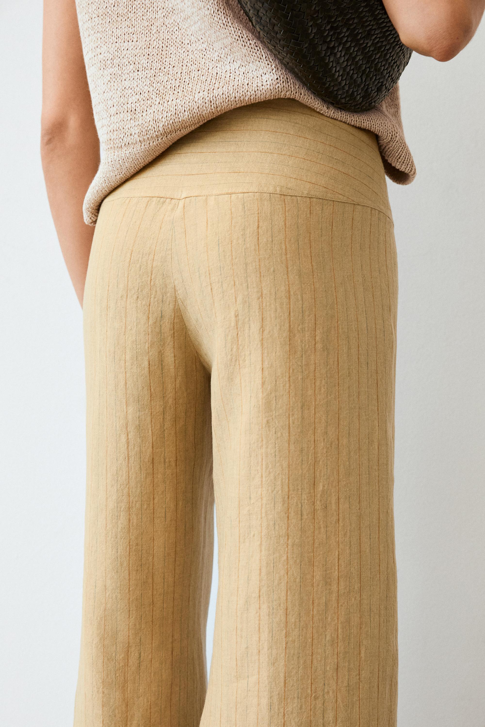 100% linen mid-waist flare pants — SAND