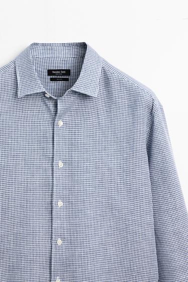 100% linen regular fit gingham shirt — NAVY BLUE 4