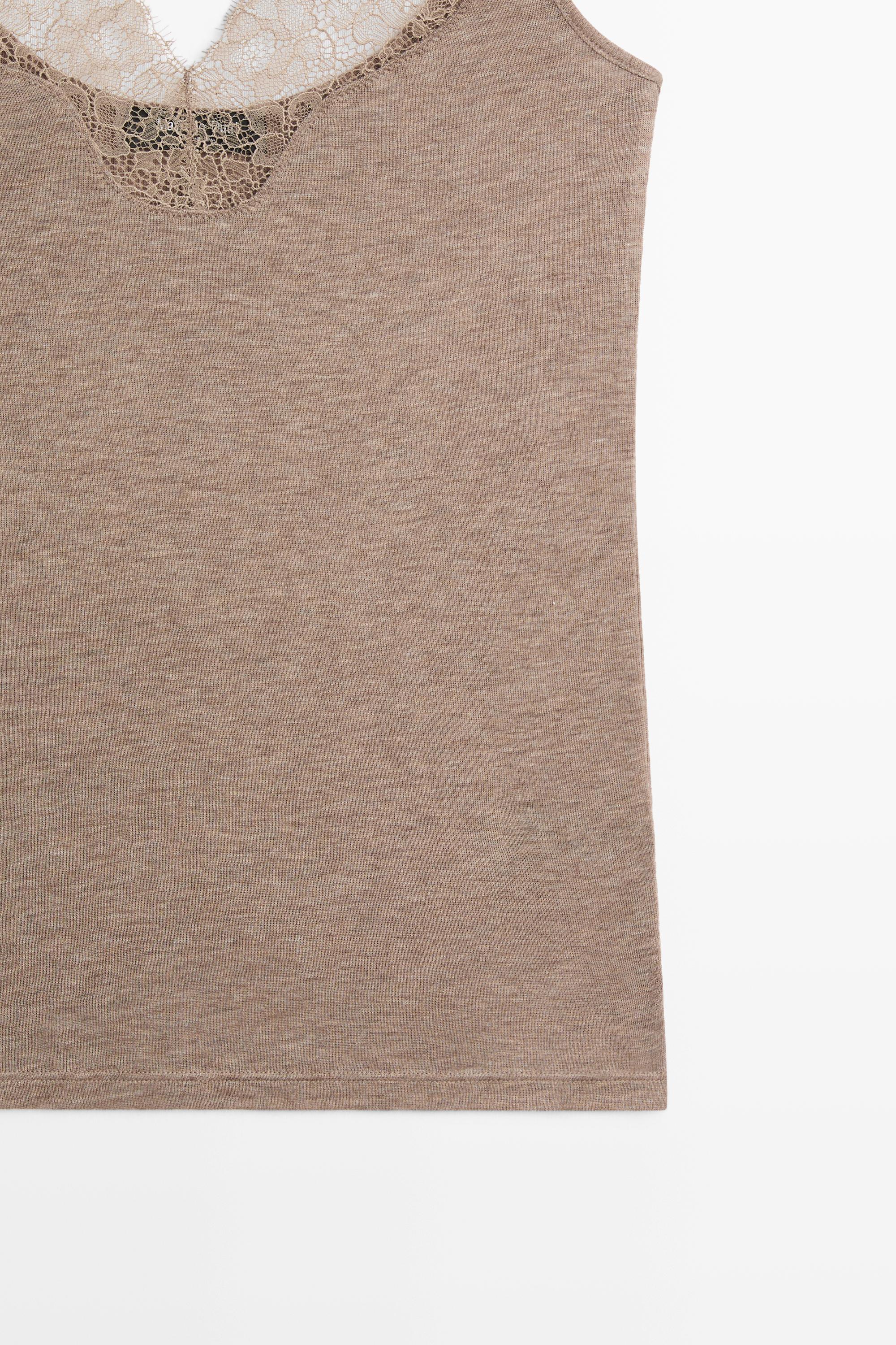 Strappy lace-trimmed camisole top — MINK