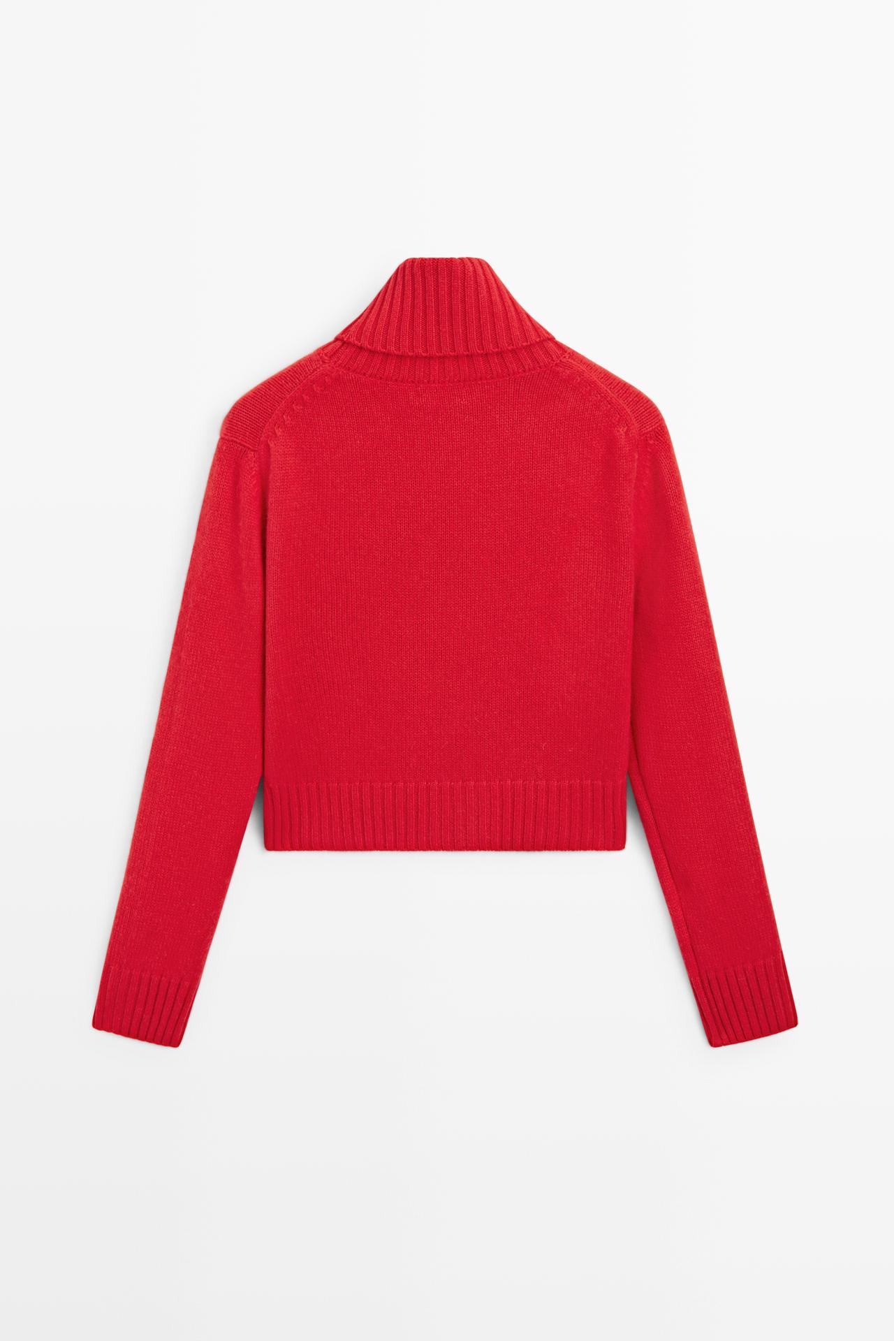 Cropped 100% cashmere knit sweater — RED