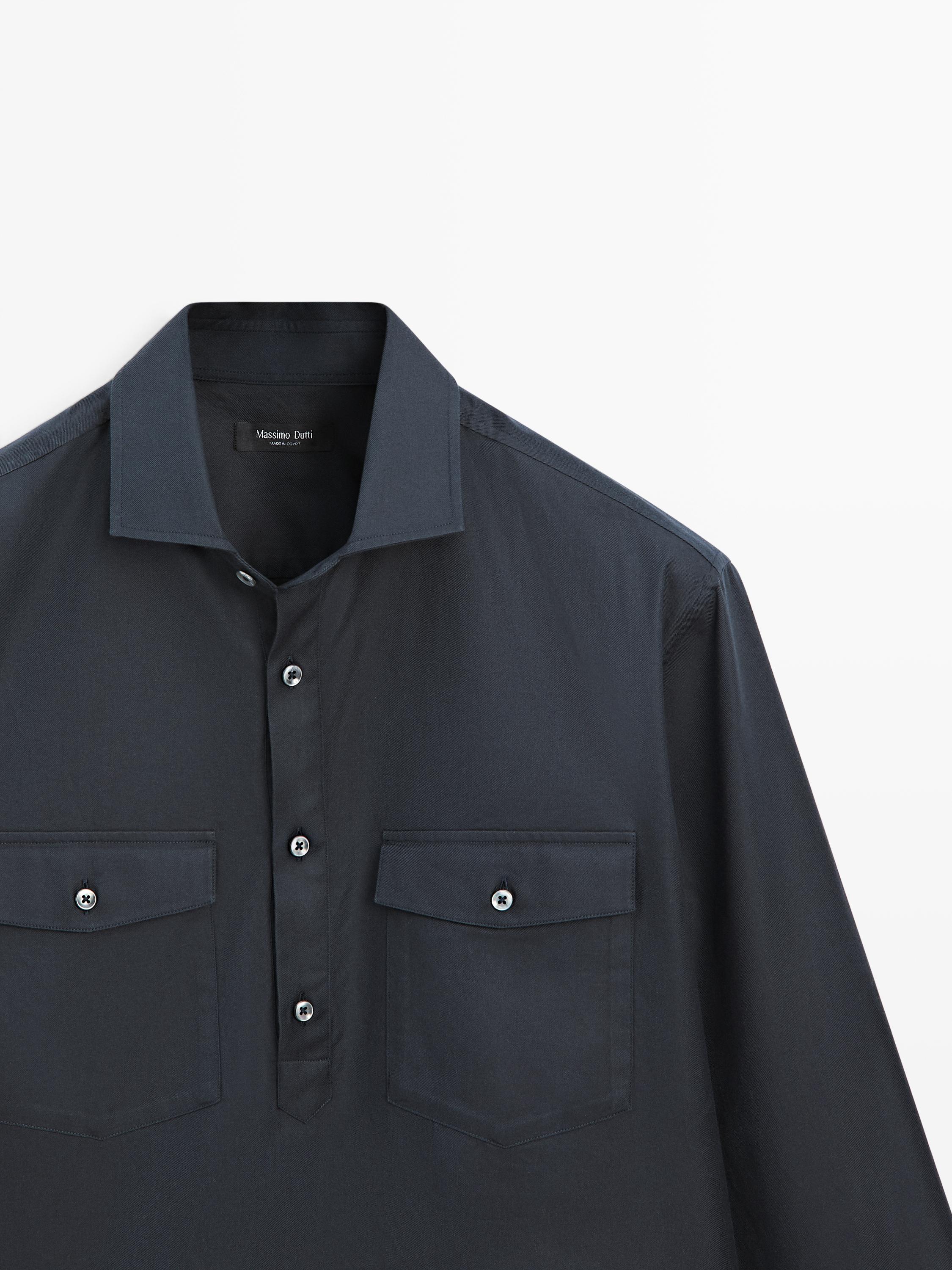 Cotton shirt with pockets — NAVY BLUE