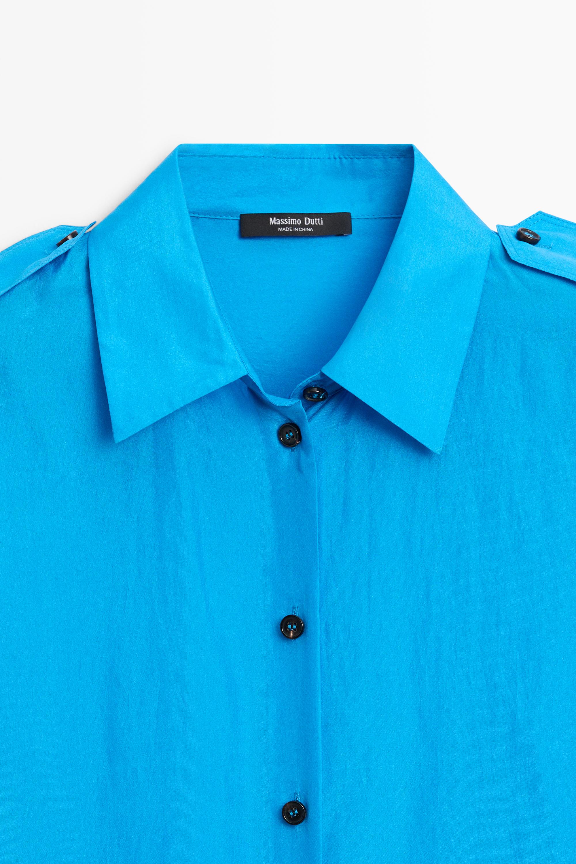 Flowing 100% silk shirt with shoulder detail — DEEP BLUE