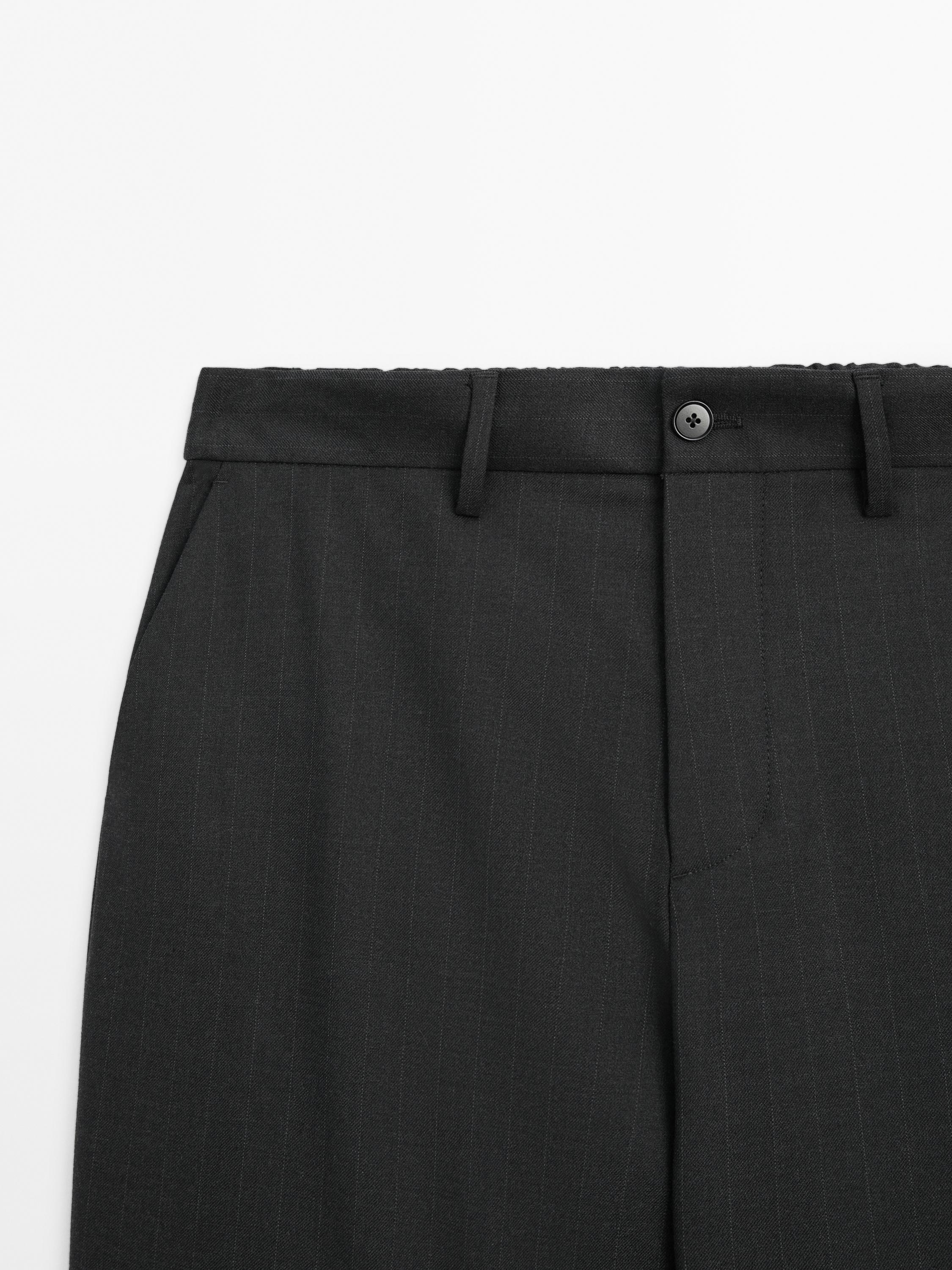 Regular fit striped wool blend trousers