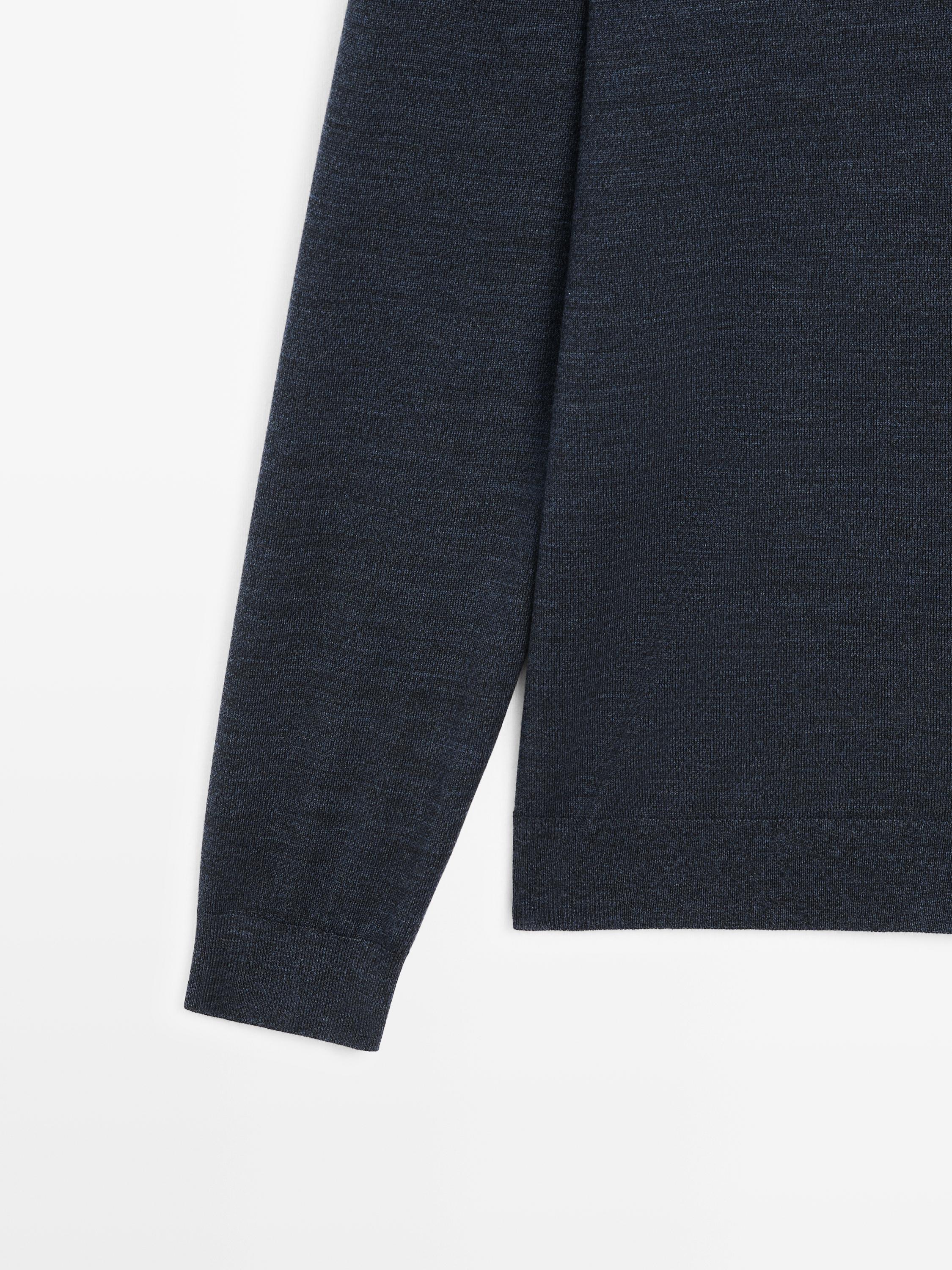 100% wool knit sweater with polo collar — DARK NAVY