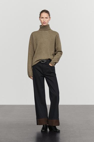 Wool blend turtleneck knit sweater — GREENISH 8