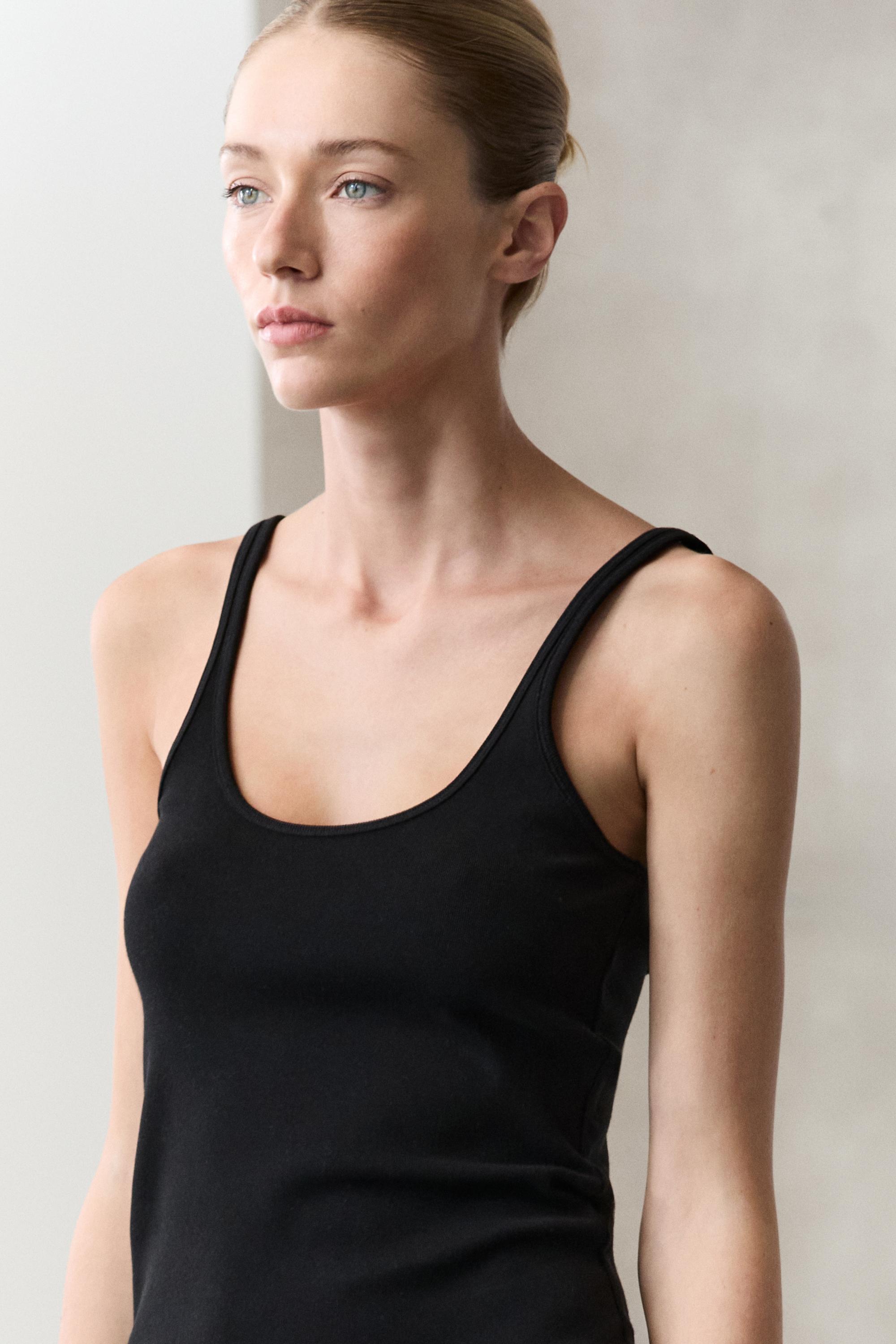 Strappy cotton blend top — BLACK