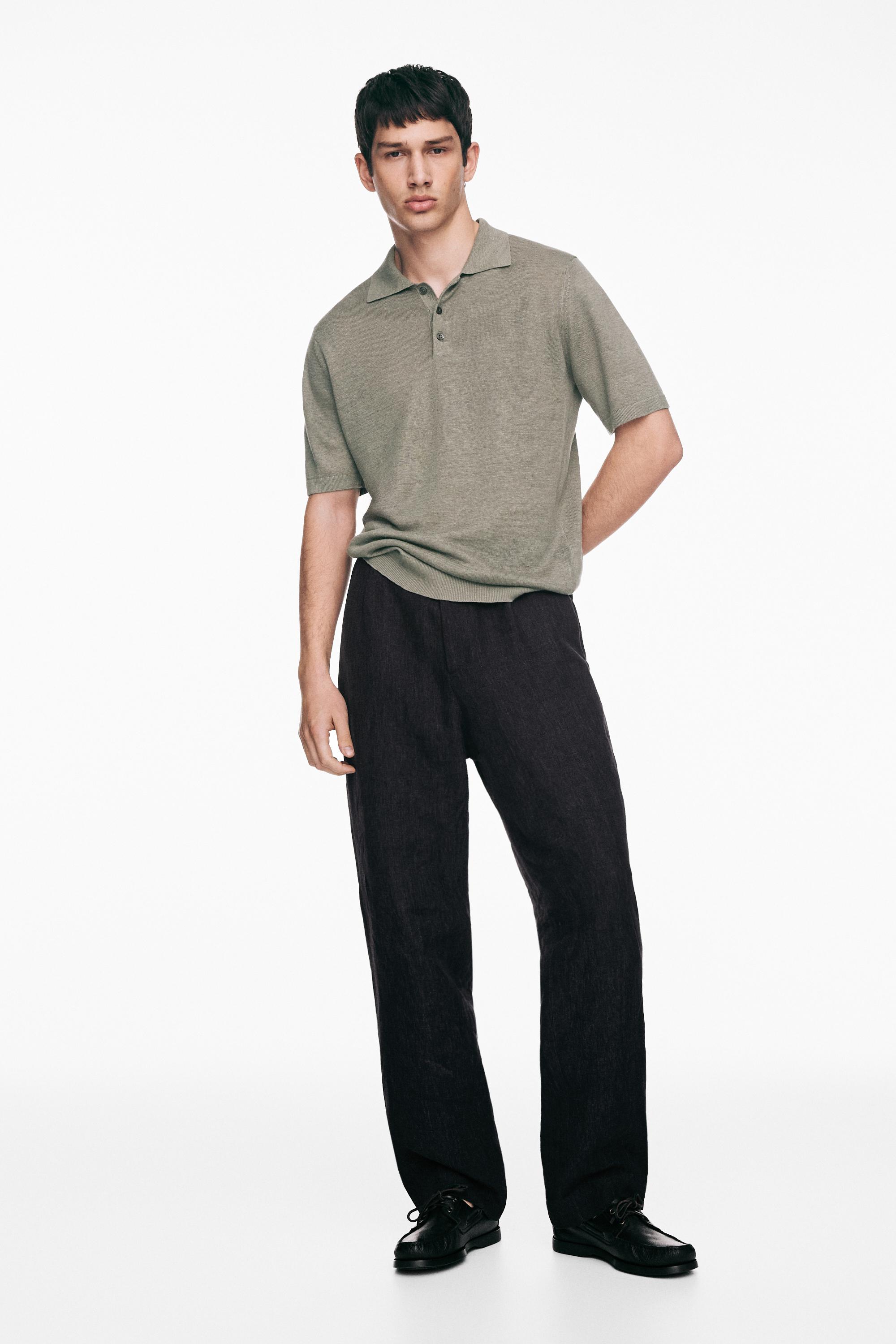 Linen knit polo sweater — MARINE GREEN