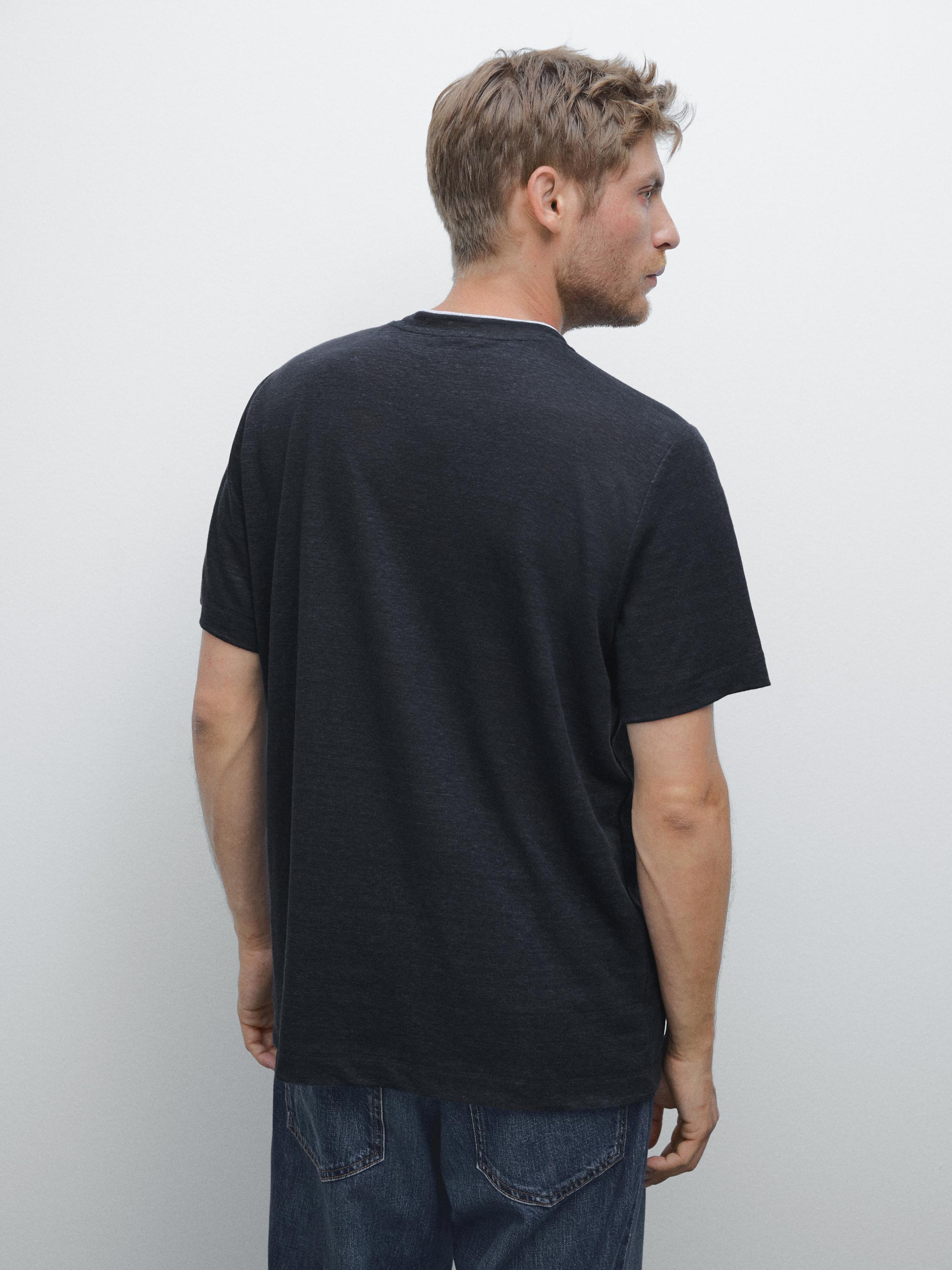 Kontrastné úpletové tričko zo zmesi ľanu