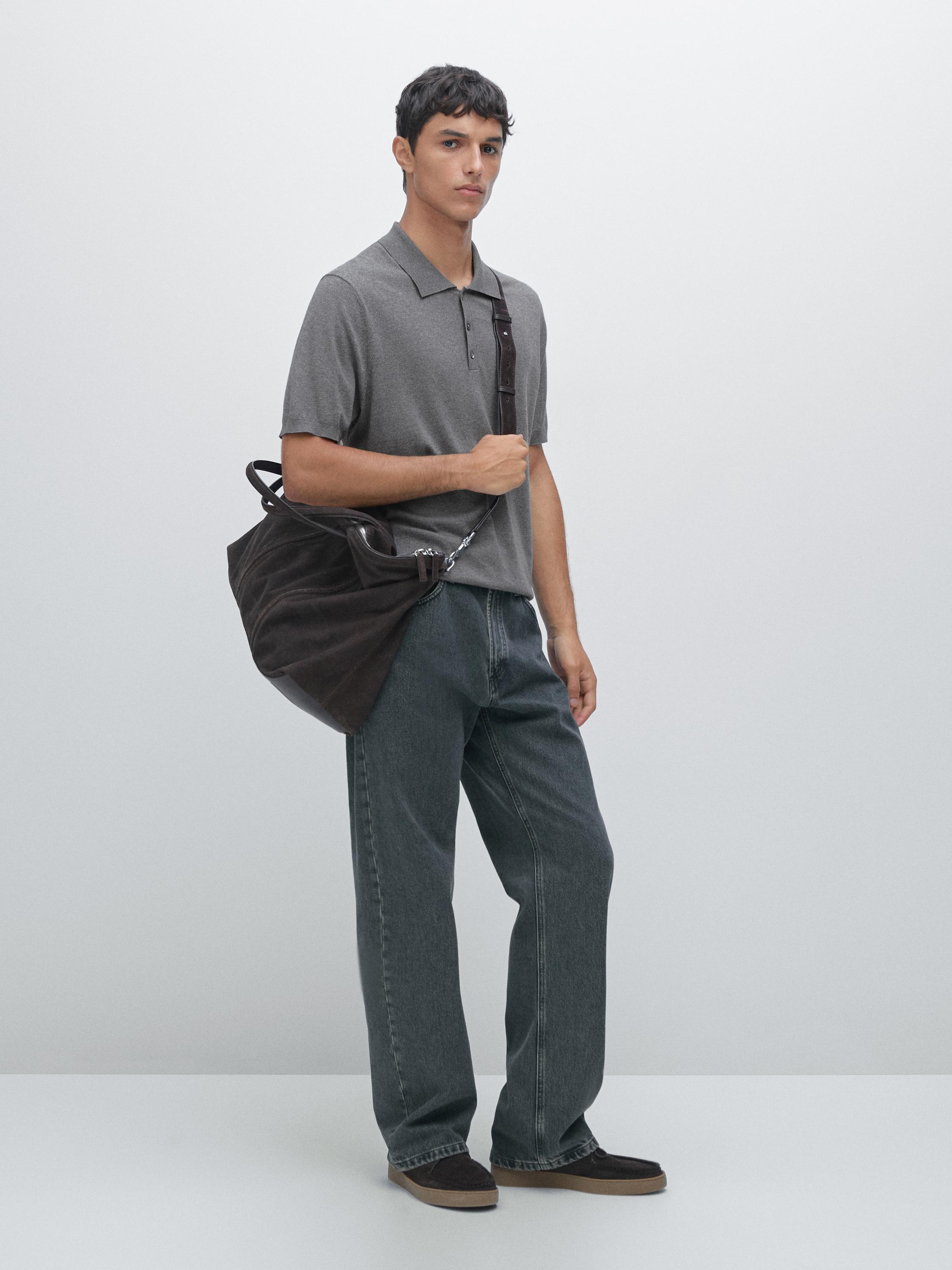 Cotton blend knit polo shirt
