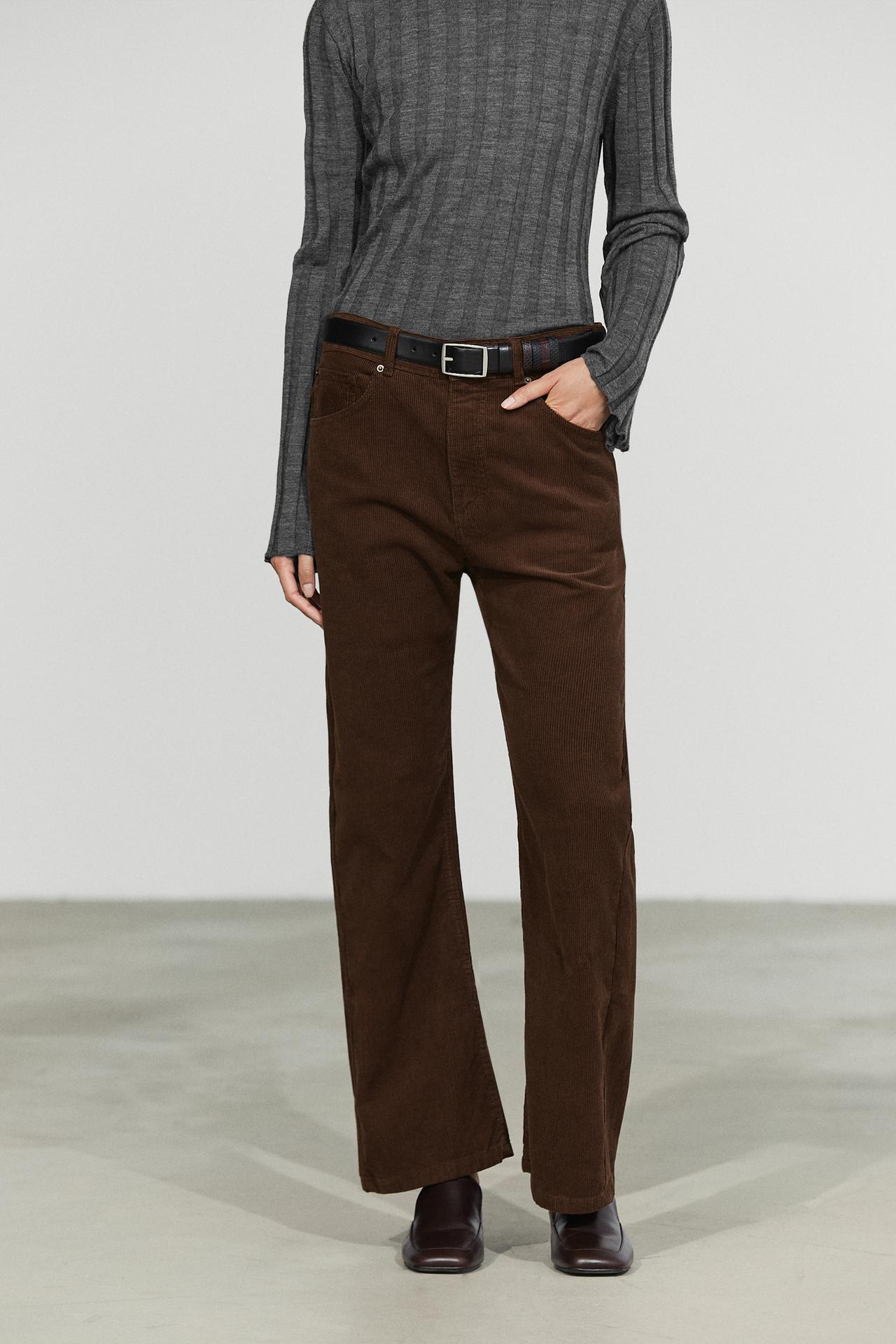 Micro-corduroy flare-fit pants — Chocolate