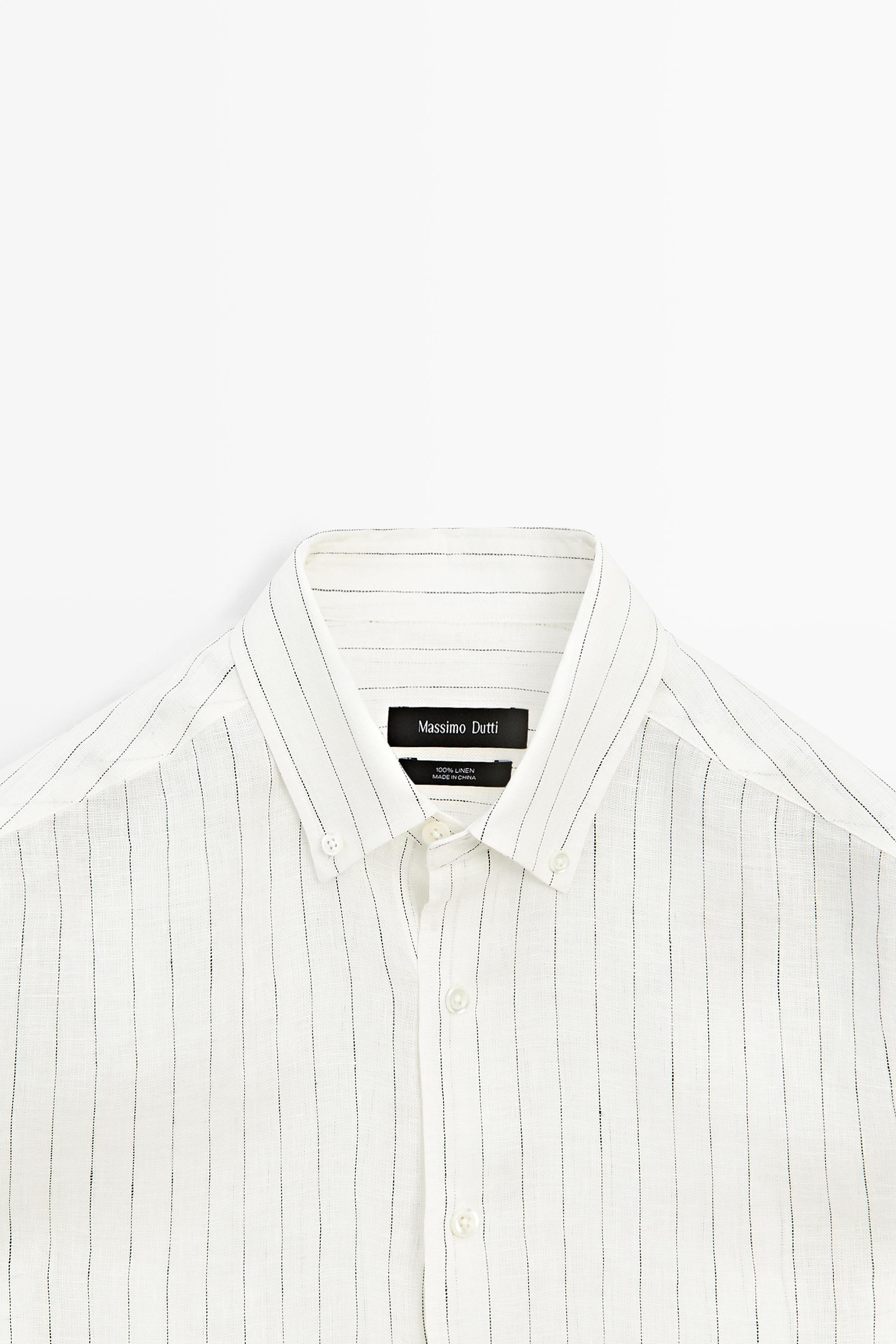 100% linen regular fit striped shirt — CREAM