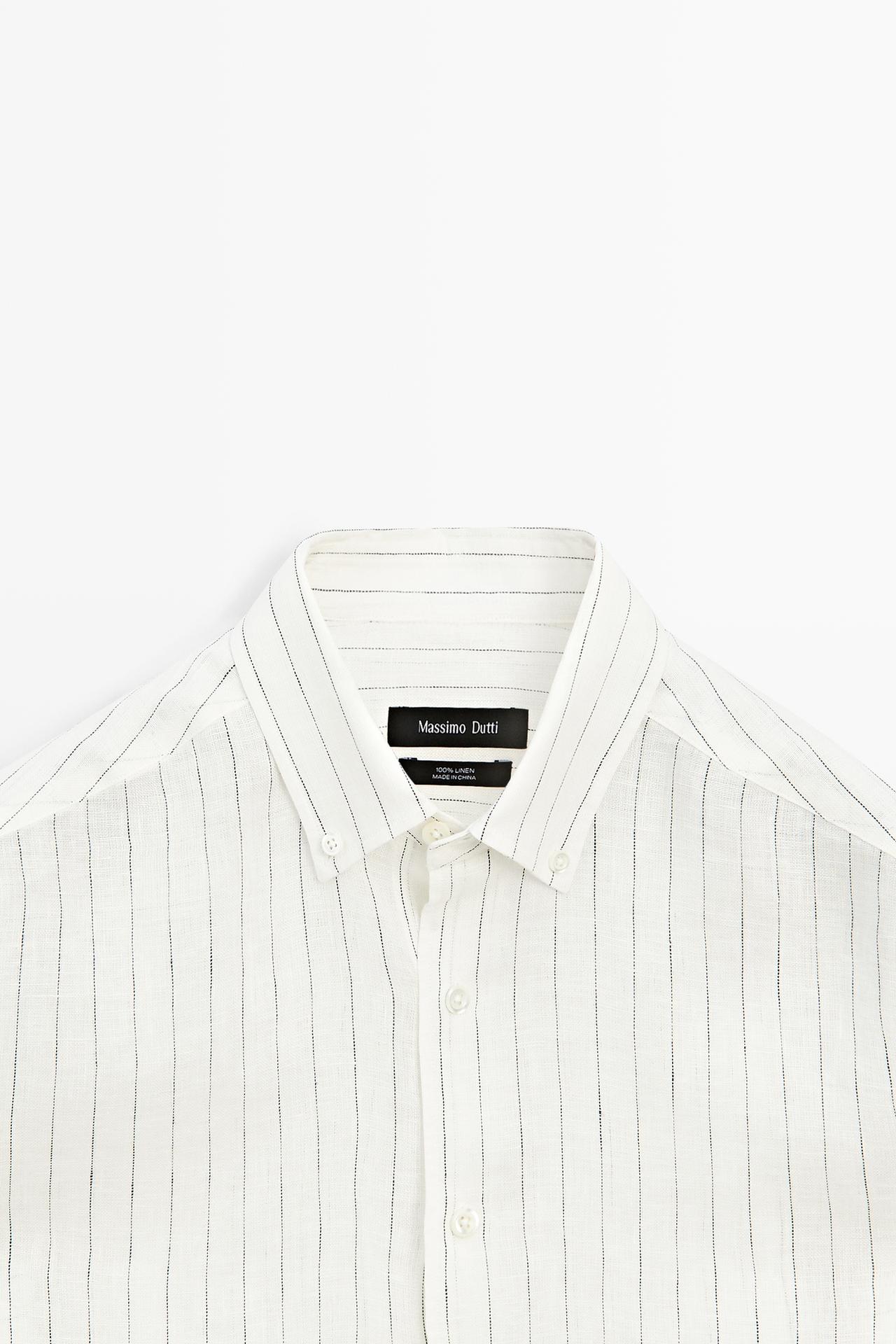 100% linen regular fit striped shirt — CREAM