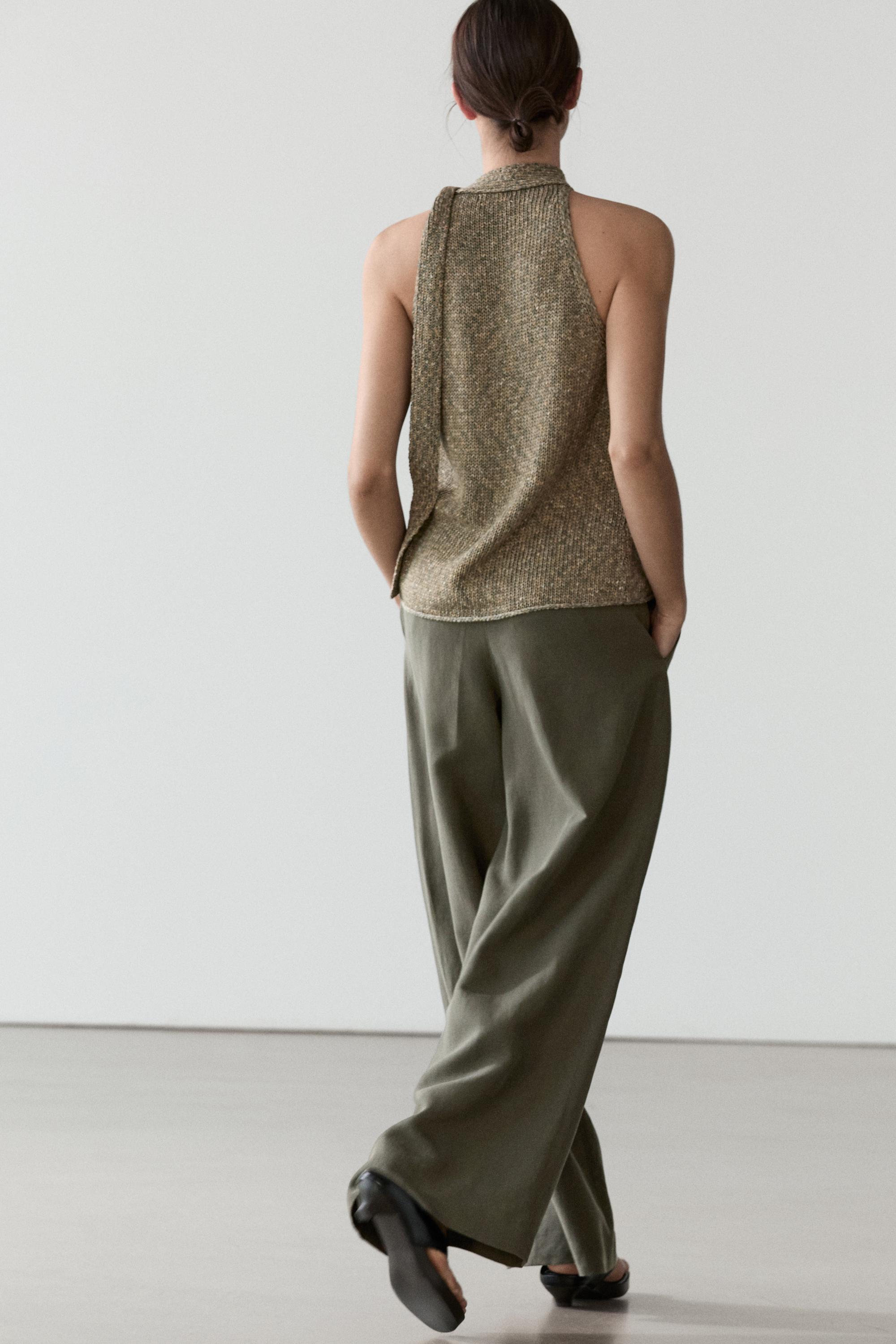 100% cotton halter top with tie detail — GREEN