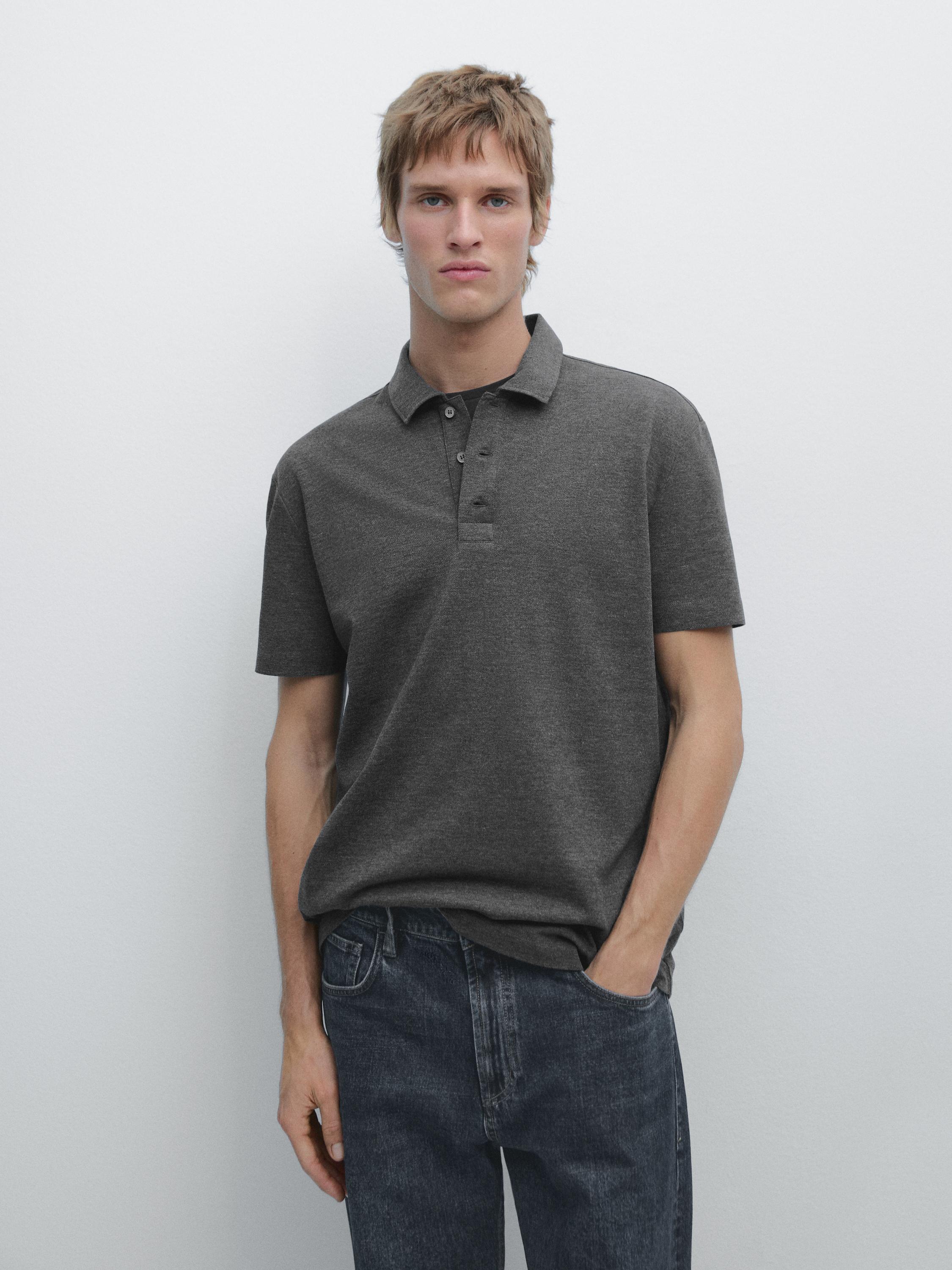 Short sleeve cotton polo shirt — ANTHRACITE GREY