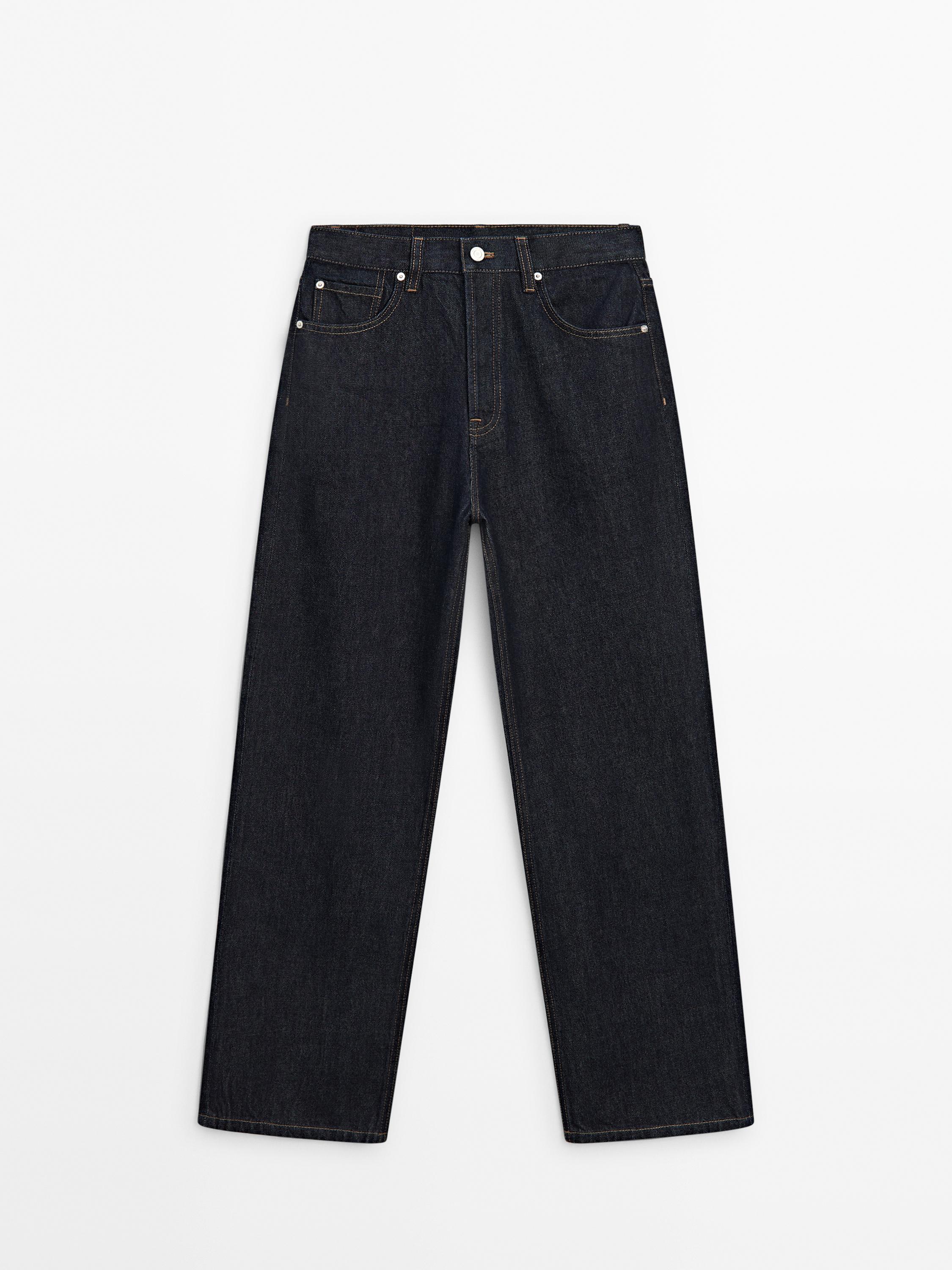 Faded straight-leg high-waist jeans