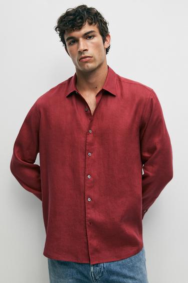 Regular fit 100% linen shirt — RED 3