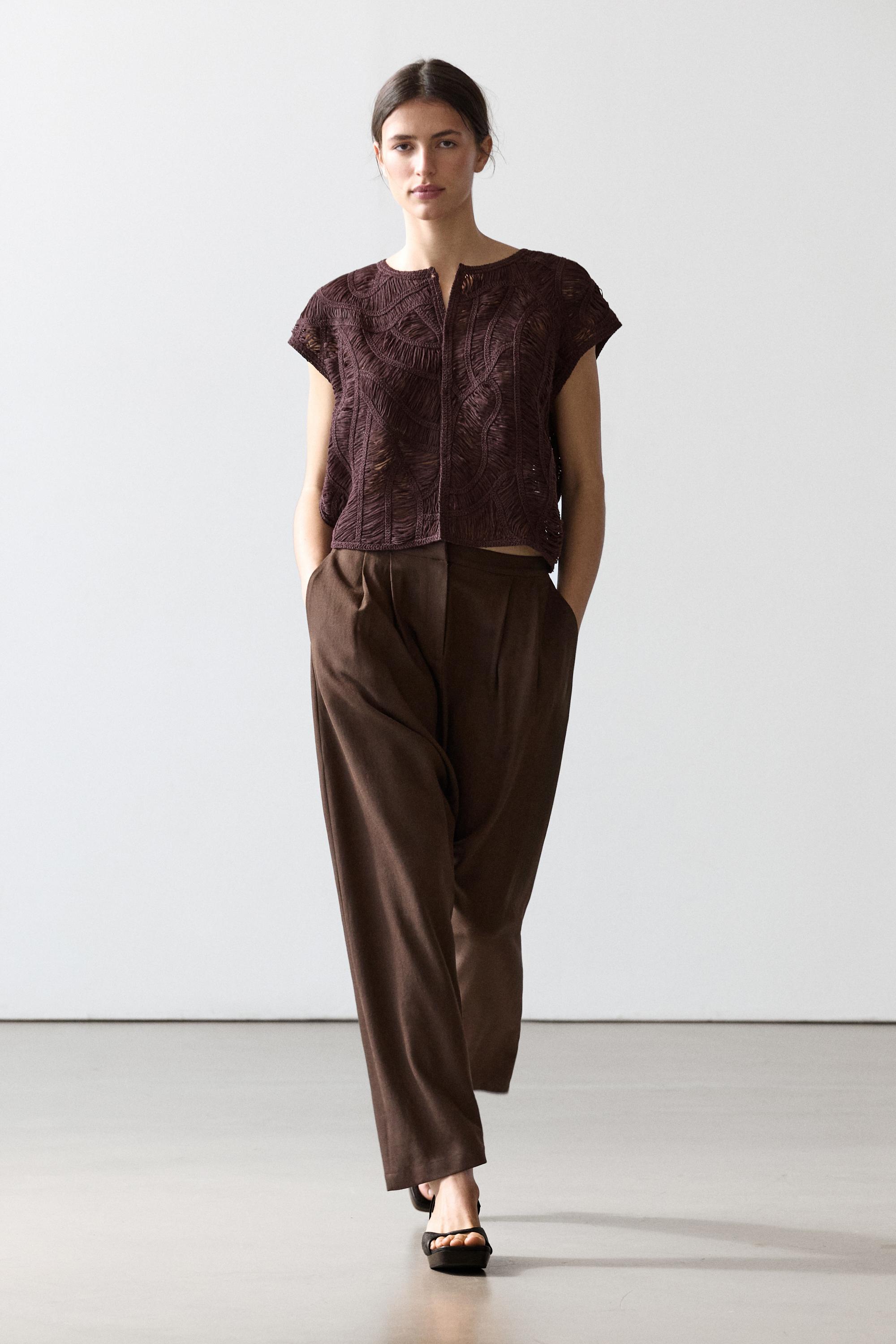 Crochet knit vest — AUBERGINE