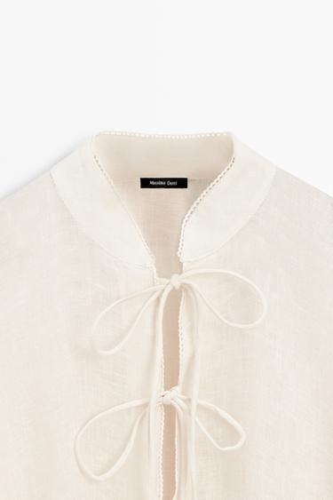 100% linen stand collar cape — CREAM 9
