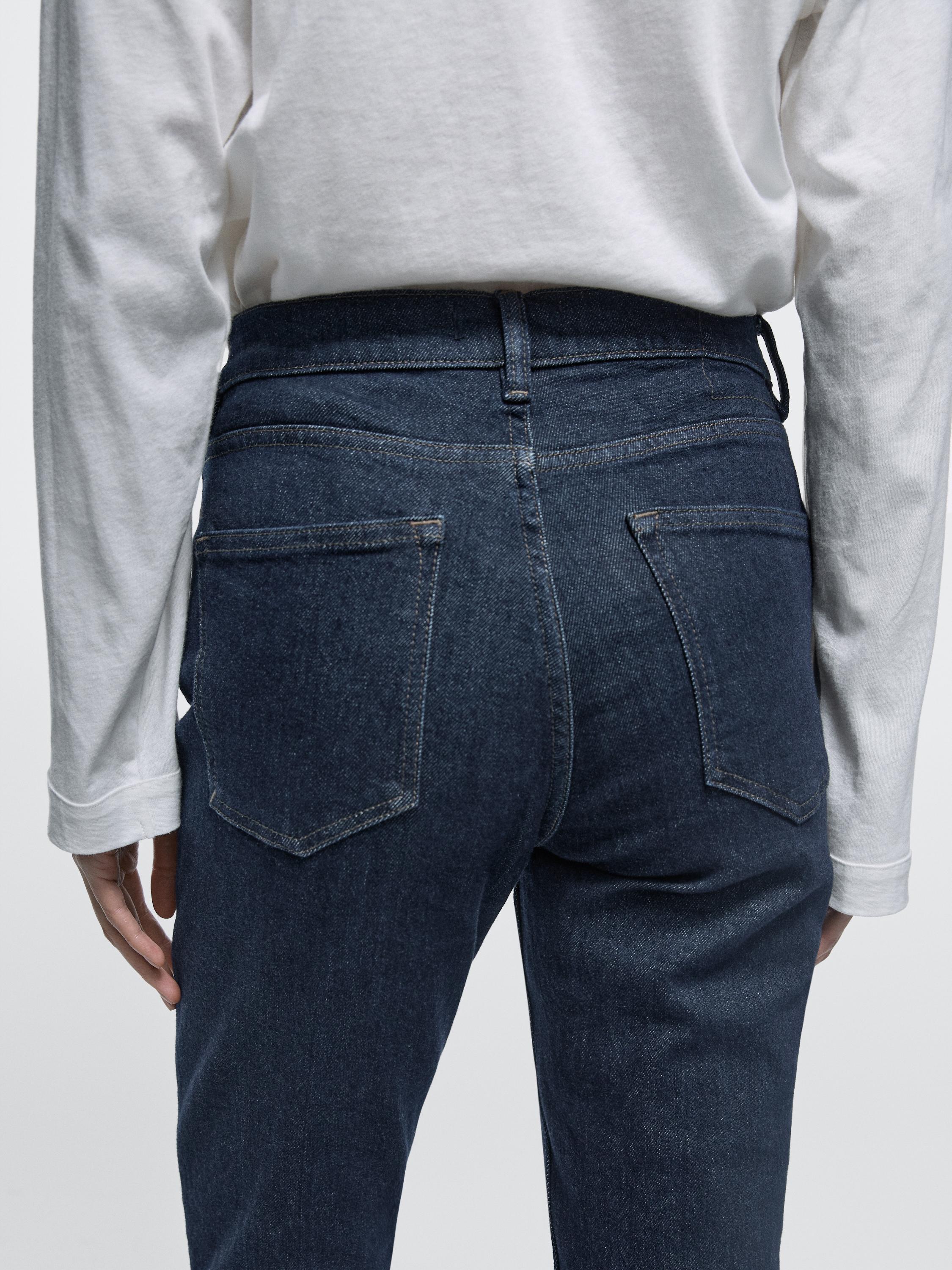Mid-rise cropped slim fit jeans — DARK BLUE