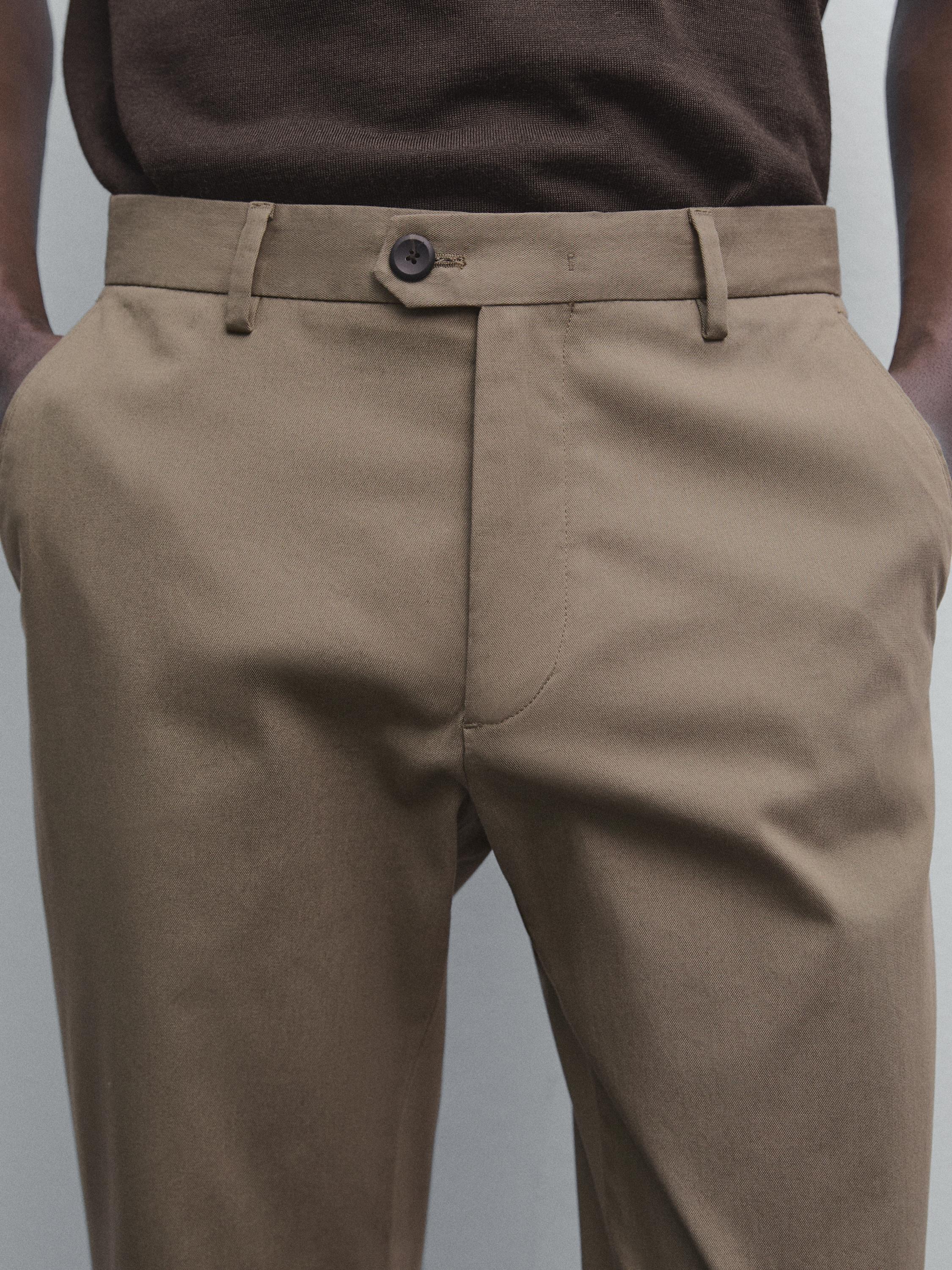 Slim fit cotton blend trousers