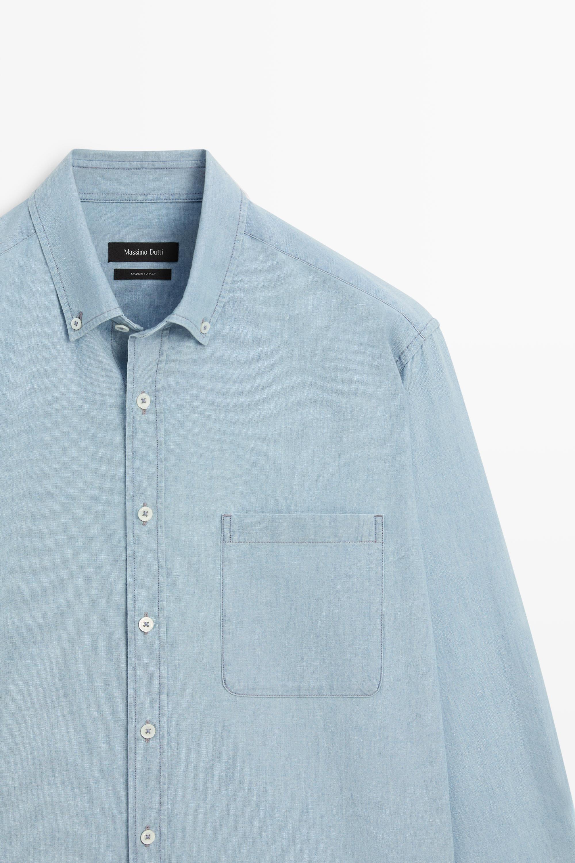 Relaxed fit denim shirt with pocket detail — BLUE