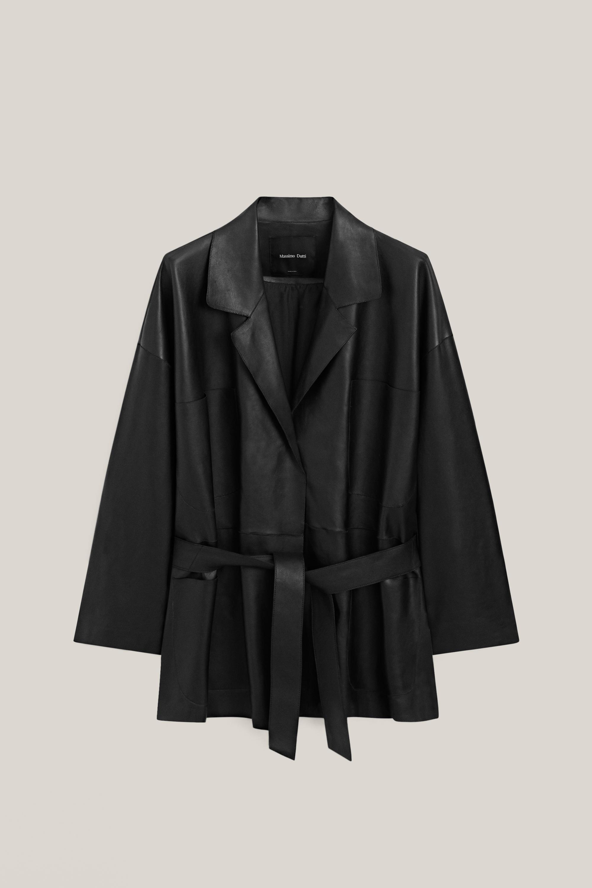 Long nappa leather jacket with tie - LIMITED EDITION — BLACK