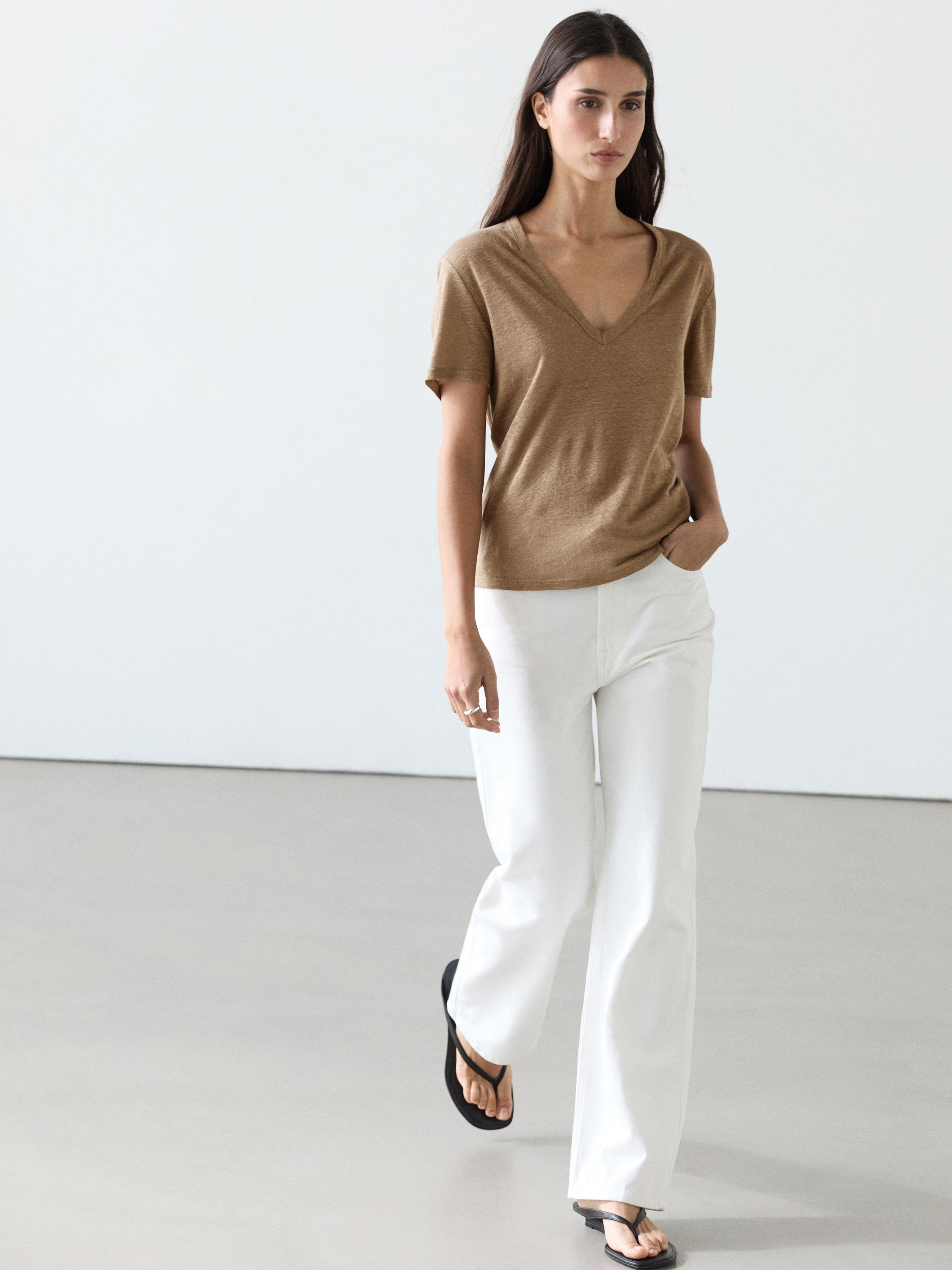 Linen V-neck T-shirt — OCHRE