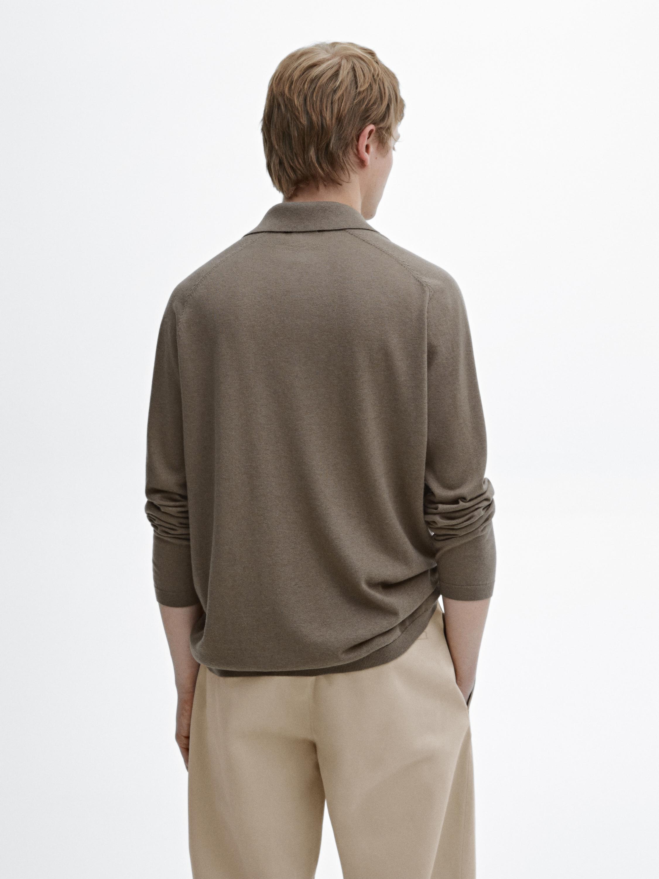 Wool blend knit sweater with polo collar