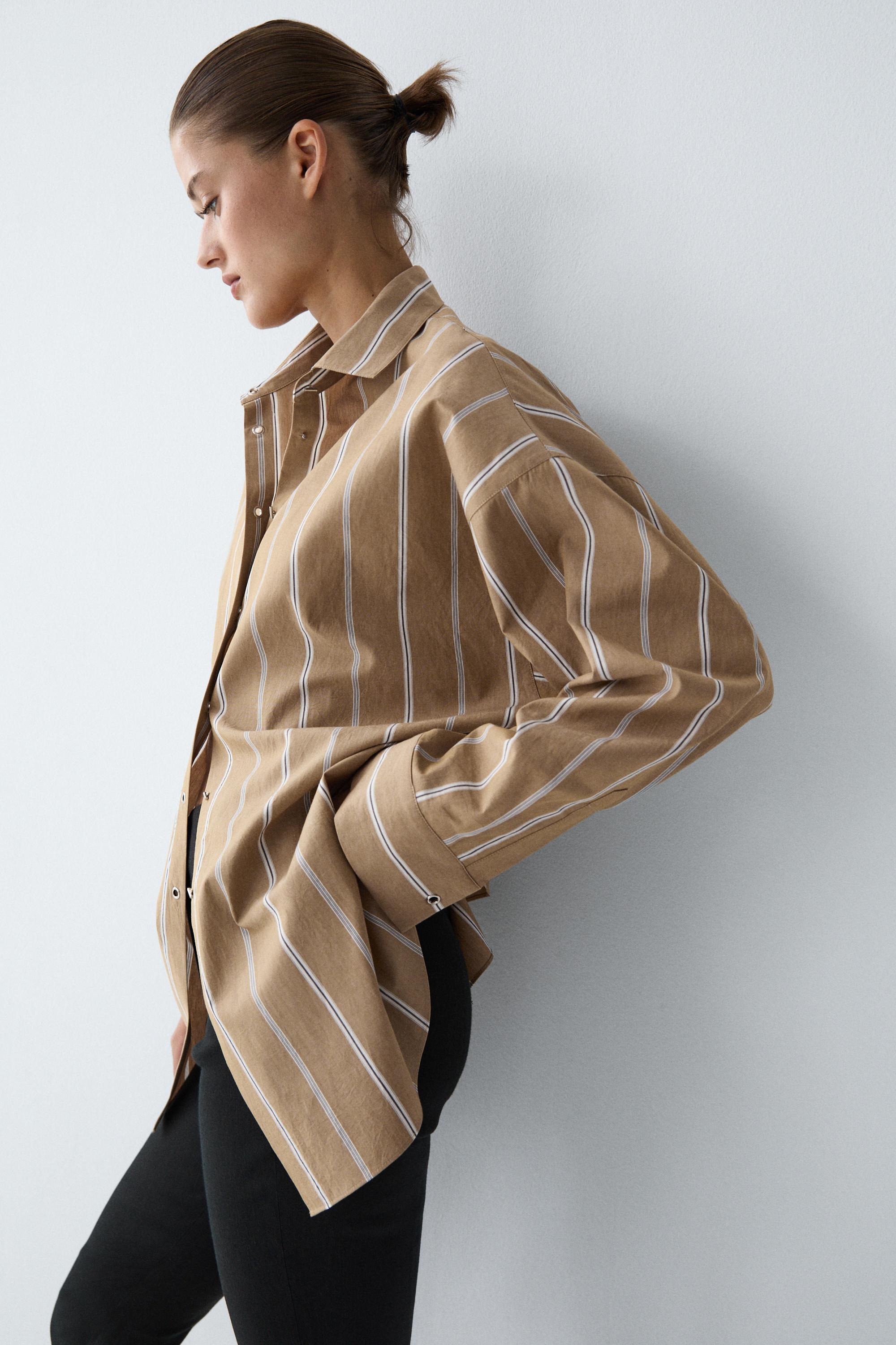 Striped shirt with button detail — BROWN