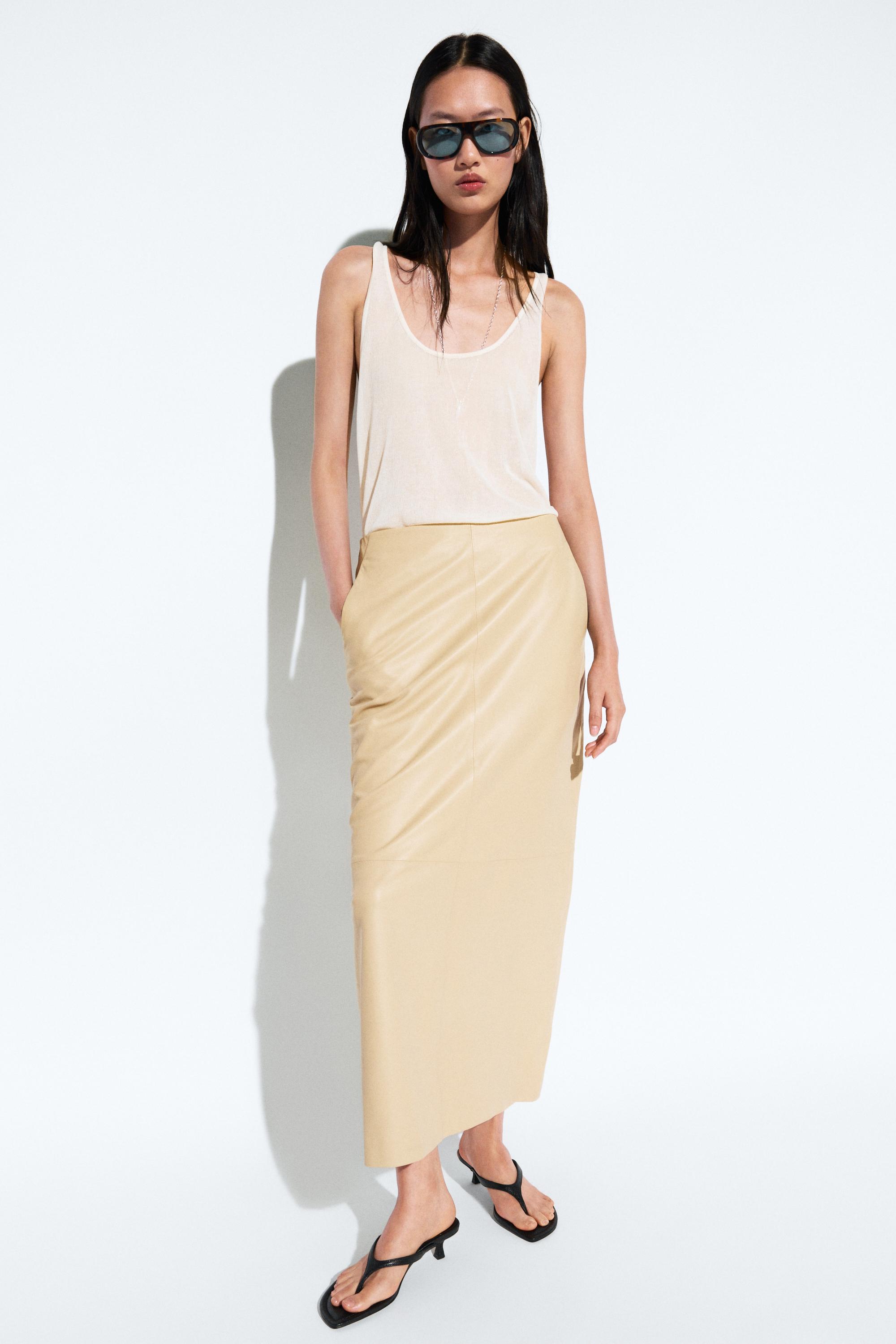 Nappa leather midi skirt — Vanilla